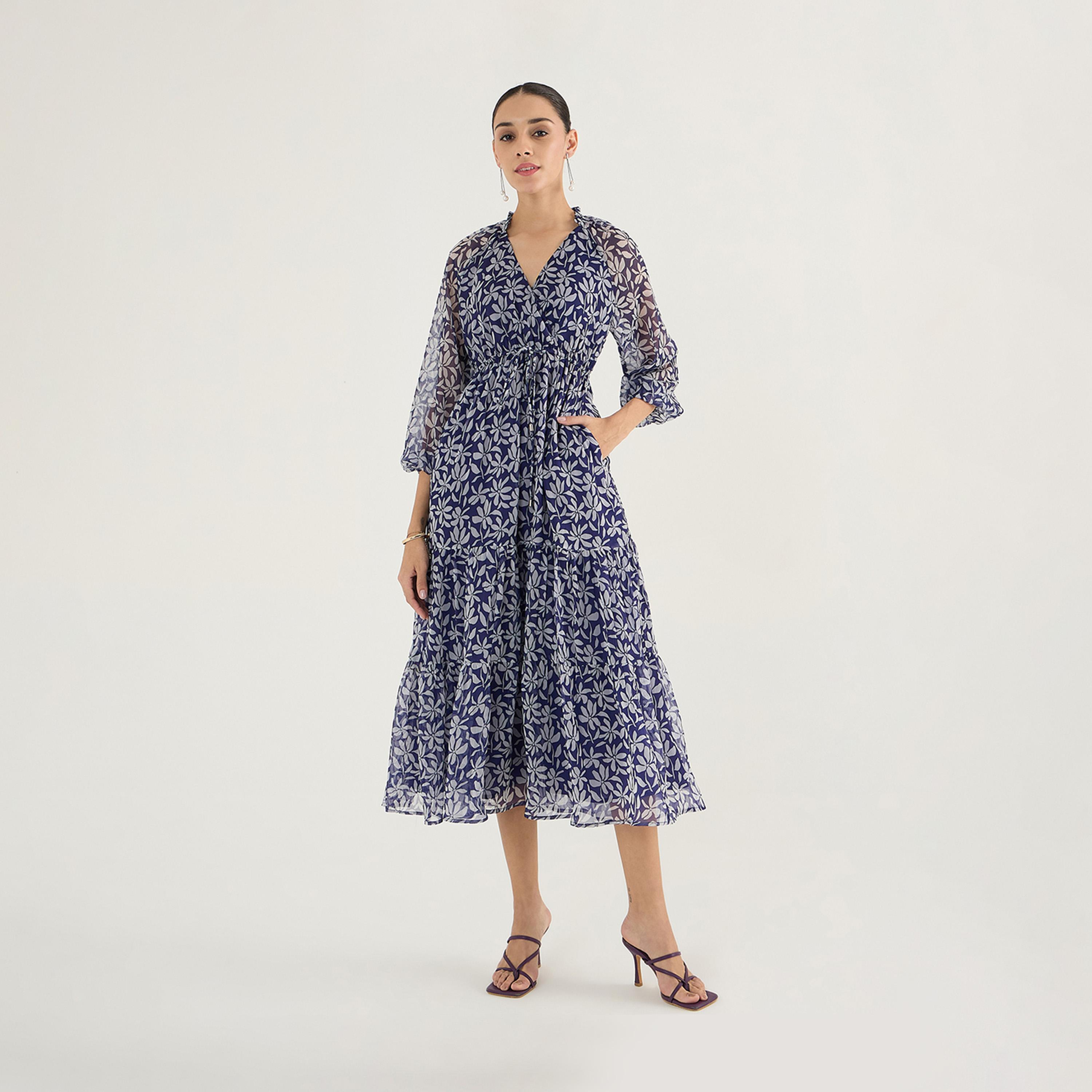 فيميلا × ستايلي - فستان ماكسي متعدد الطبقات بأكمام منفوخة وطبعة زهور-women-clothing-dresses-image-3