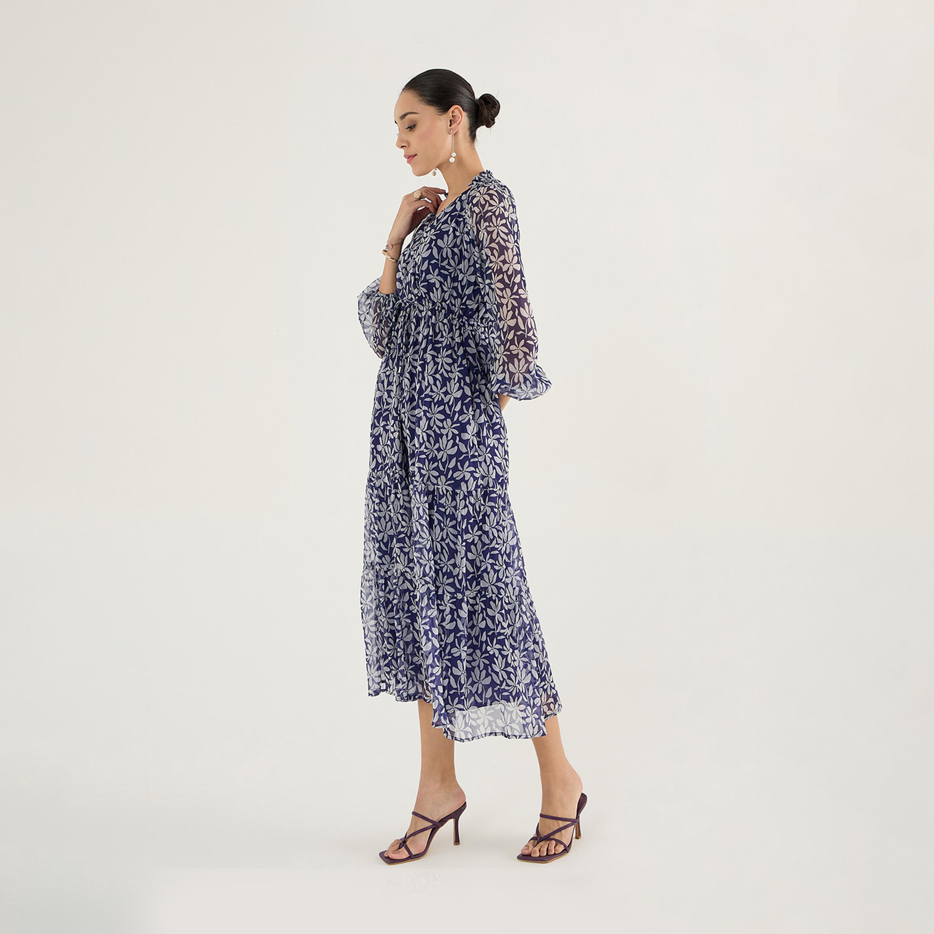 فيميلا × ستايلي - فستان ماكسي متعدد الطبقات بأكمام منفوخة وطبعة زهور-women-clothing-dresses-image-4