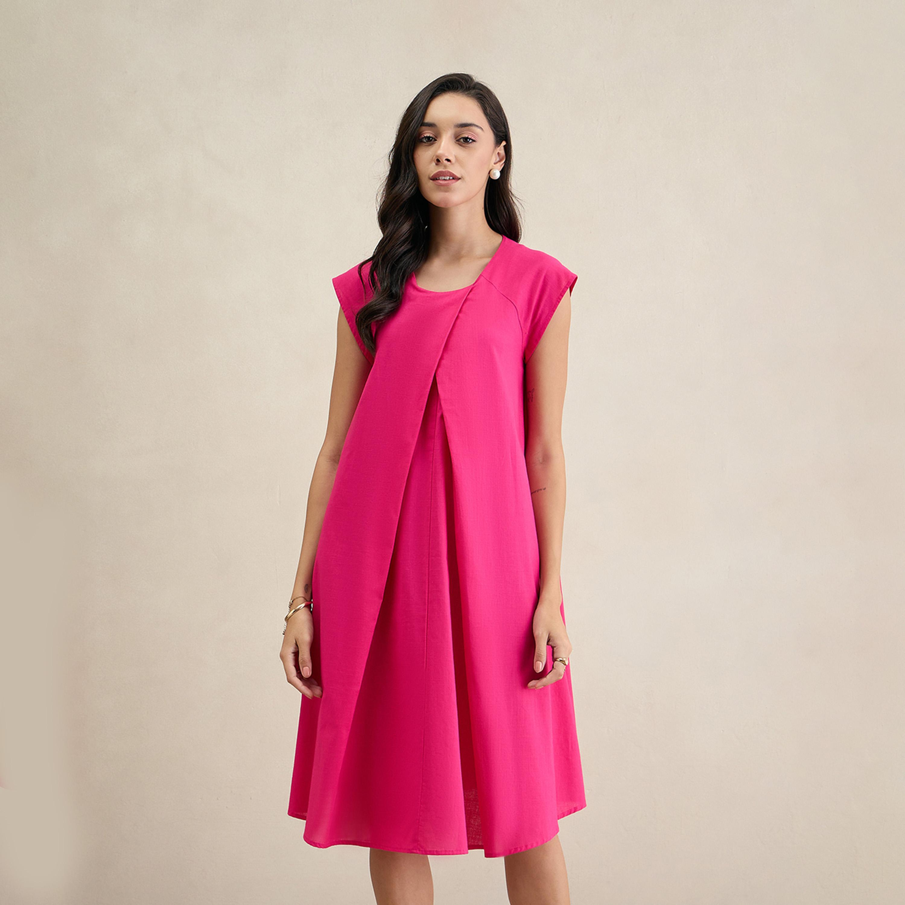 فيميلا × ستايلي - فستان من القطن متوسط الطول بدون أكمام بقصة A-women-clothing-dresses-image-1