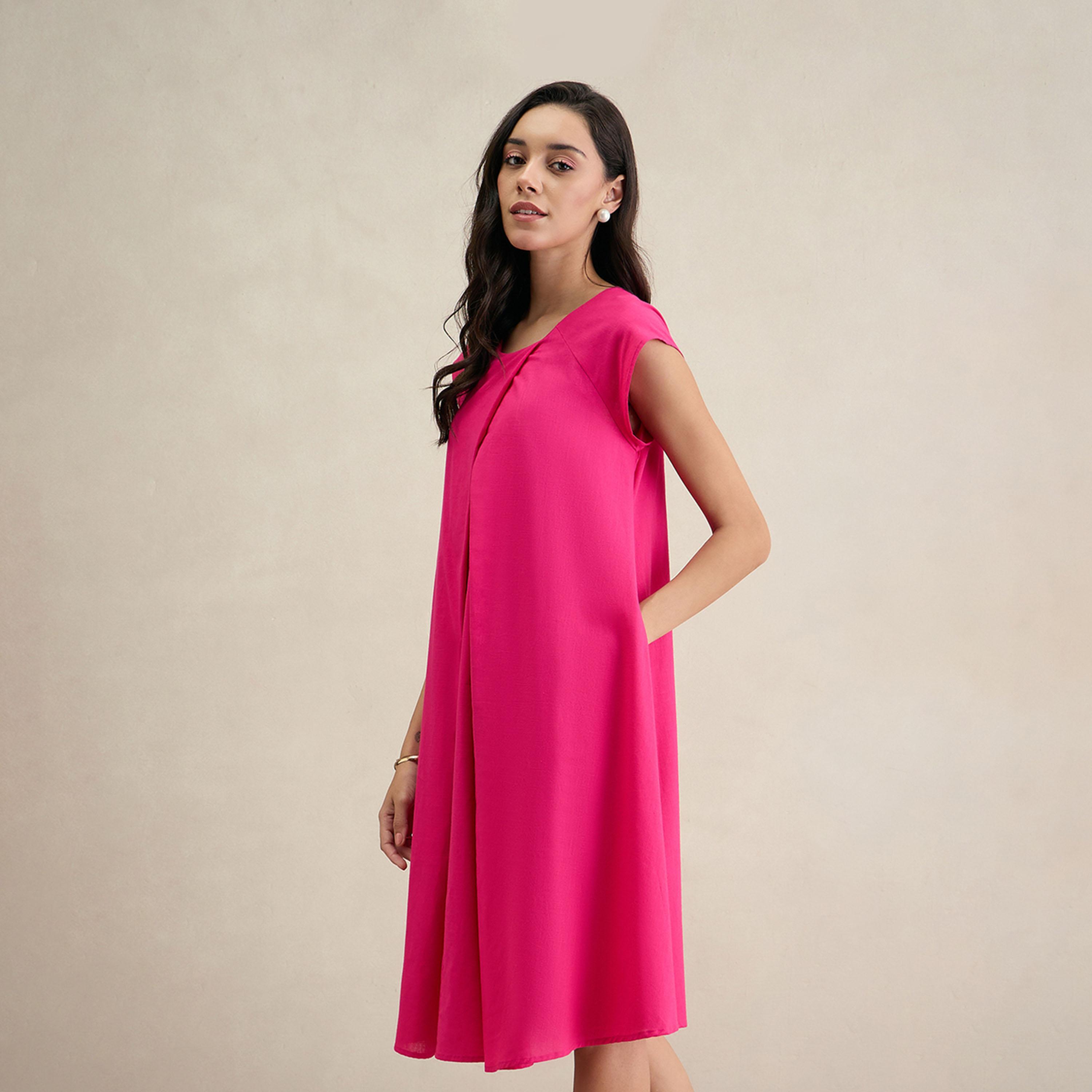 فيميلا × ستايلي - فستان من القطن متوسط الطول بدون أكمام بقصة A-women-clothing-dresses-image-5