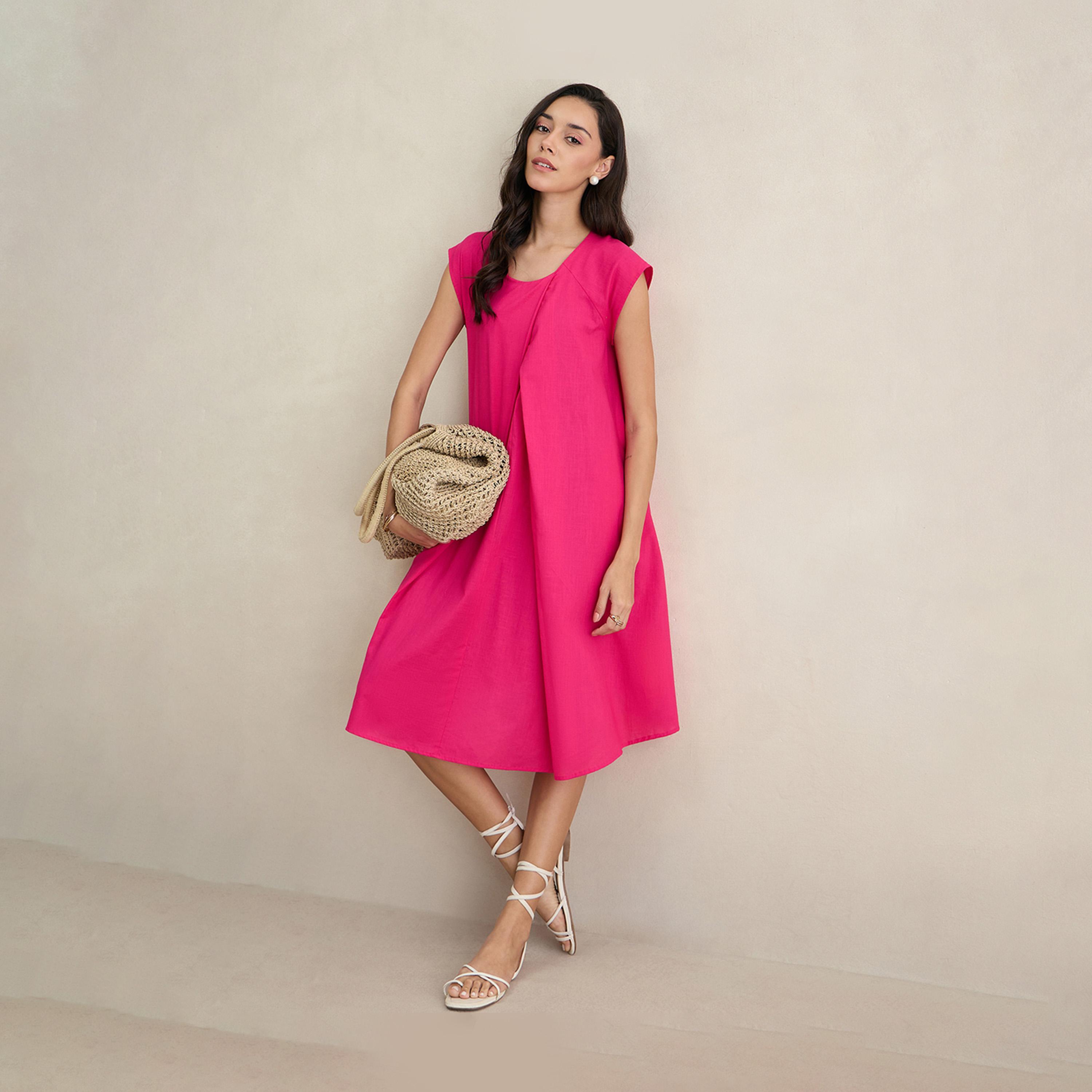 فيميلا × ستايلي - فستان من القطن متوسط الطول بدون أكمام بقصة A-women-clothing-dresses-image-6