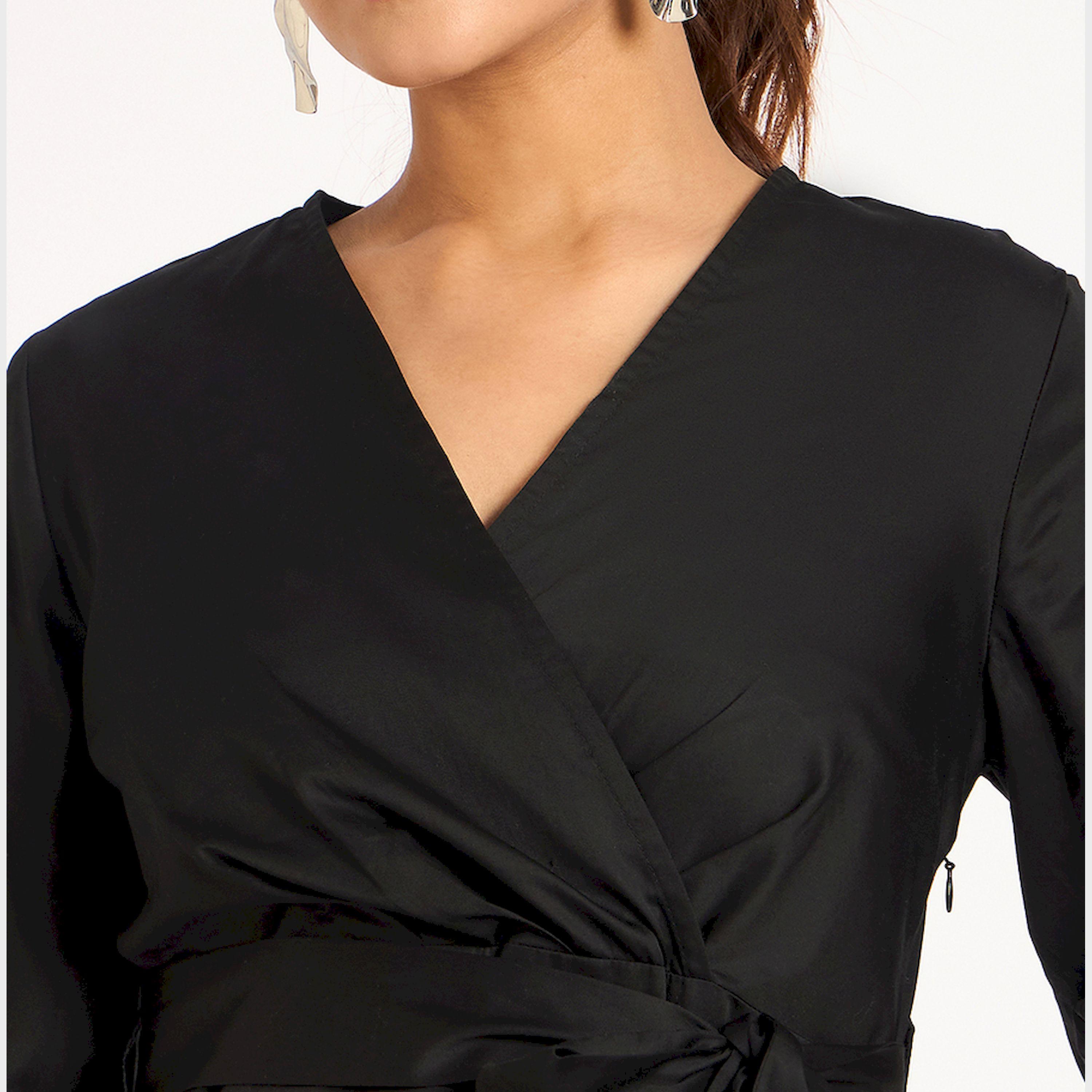 Femmella X Styli Solid Balloon Sleeve Wrap Midi Dress-women-clothing-dresses-image-4