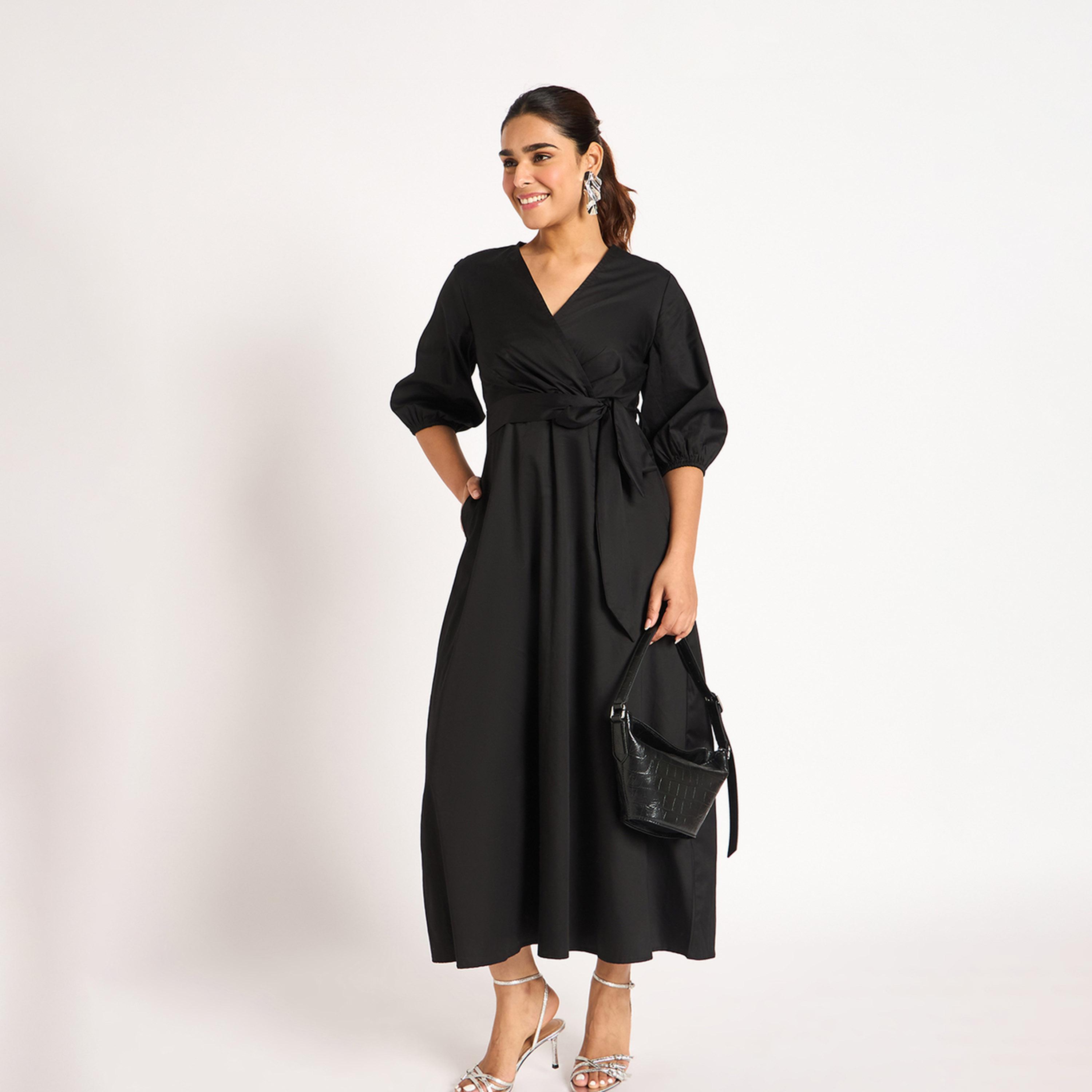 فيميلا × ستايلي - فستان ميدي ملفوف بأكمام منفوخة-women-clothing-dresses-image-6
