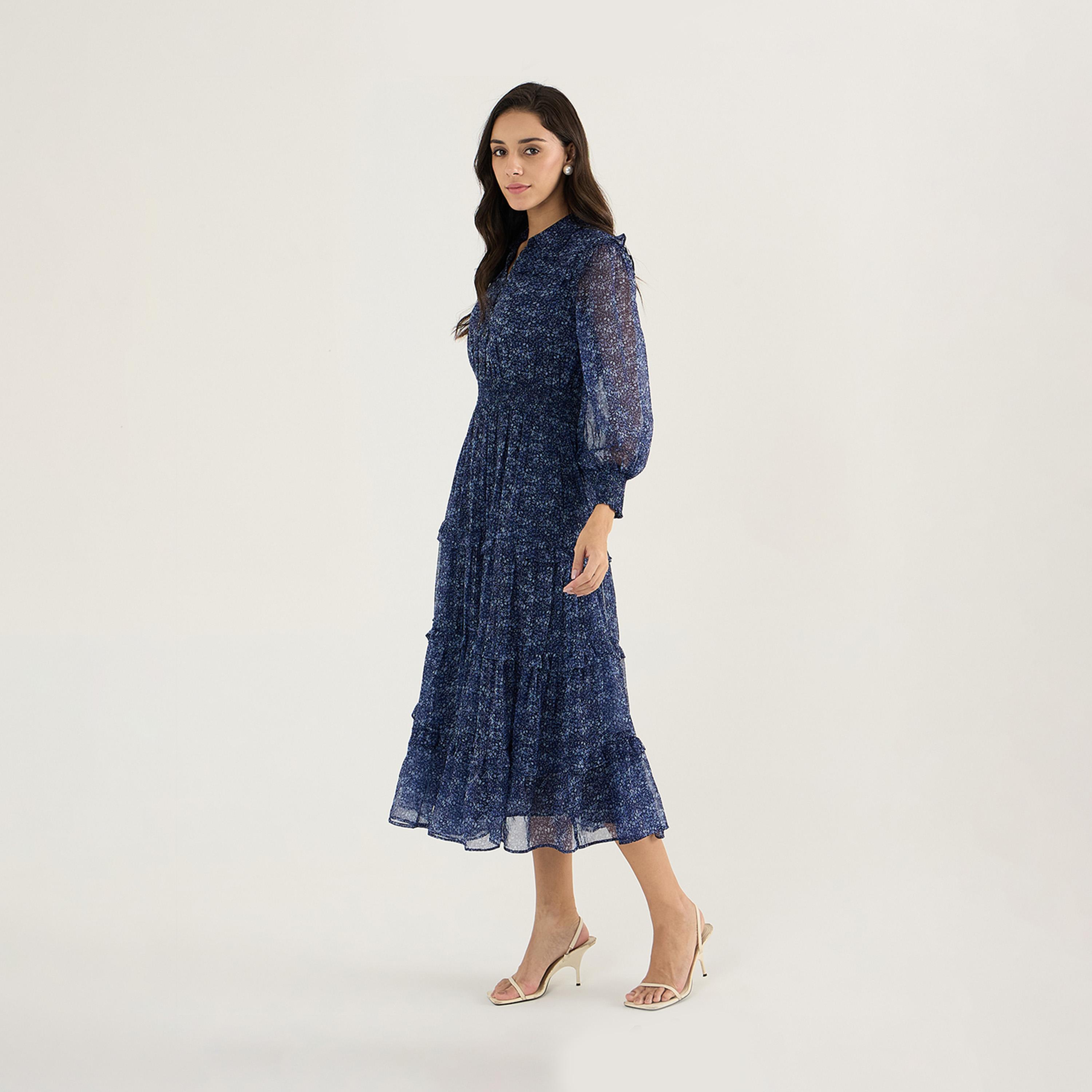 Femmella X Styli Floral Print Collared Tiered Midi Dress-women-clothing-dresses-image-4