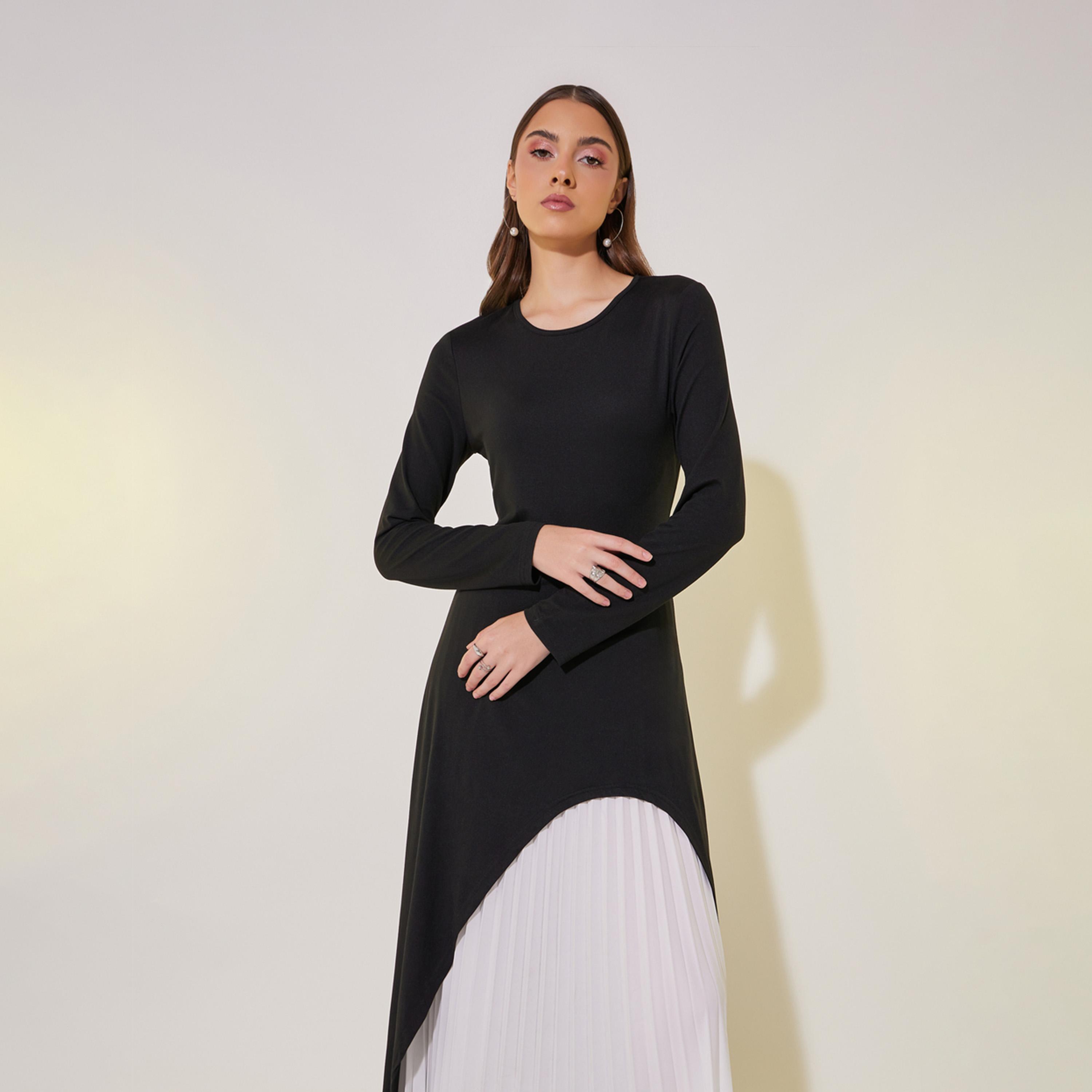 Take Two Contrast Pleated Detail Long Sleeve Maxi Dress-women-clothing-dresses-image-3