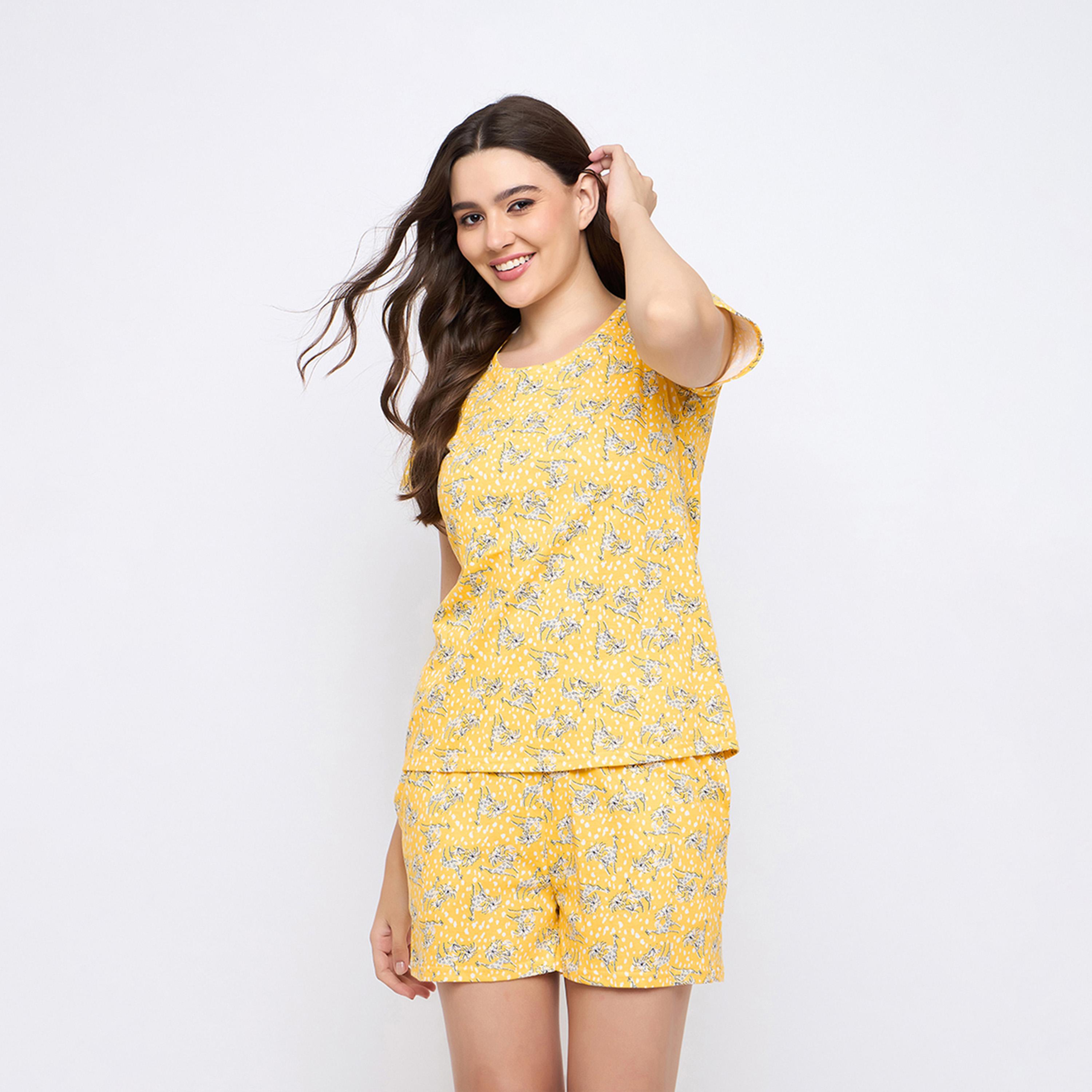 كلوفيا × ستايلي - طقم بيجامة مكون من بلوزة وشورت برقبة دائرية مطبوعة-women-clothing-nightwear-pyjamas-shortsets-image-2