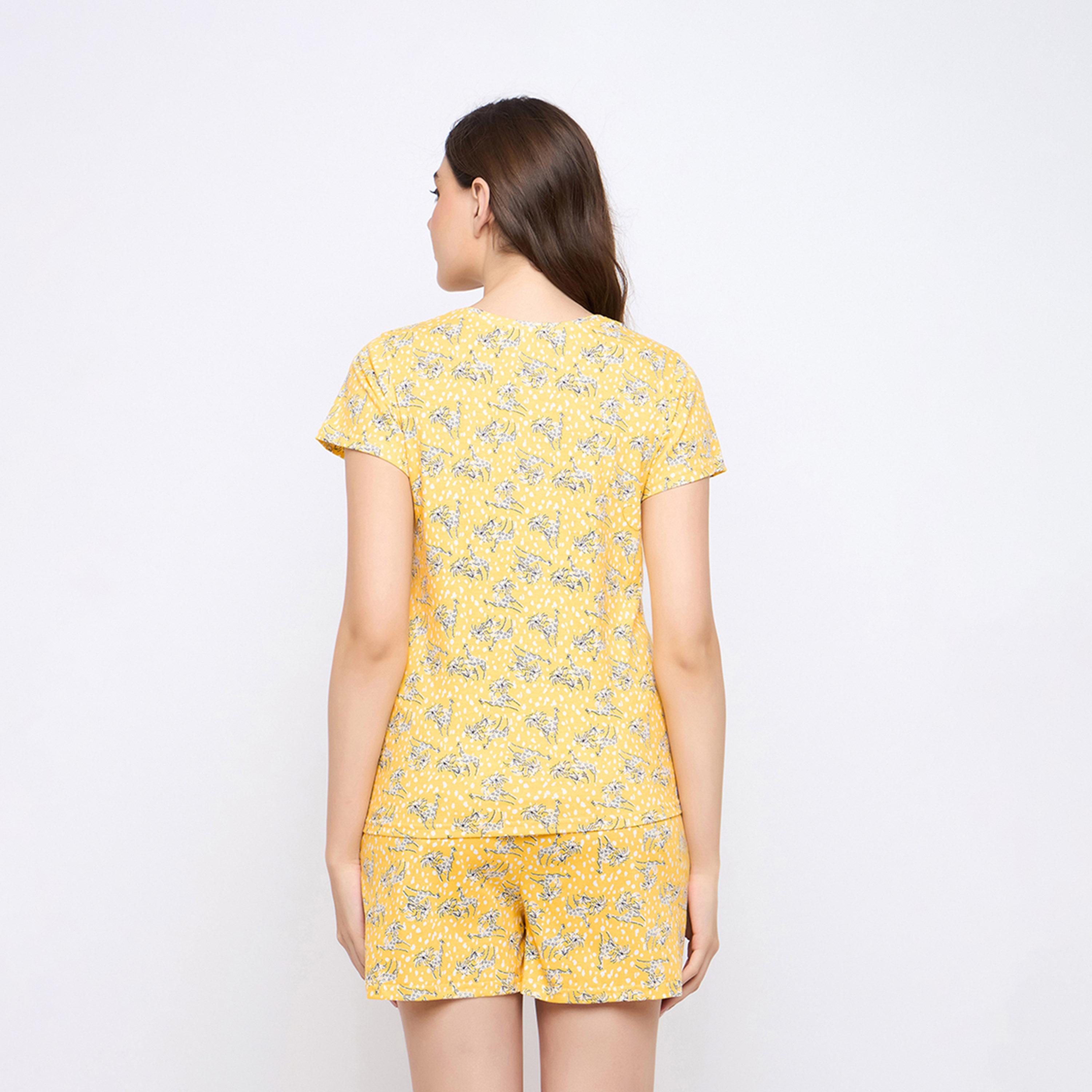 كلوفيا × ستايلي - طقم بيجامة مكون من بلوزة وشورت برقبة دائرية مطبوعة-women-clothing-nightwear-pyjamas-shortsets-image-5