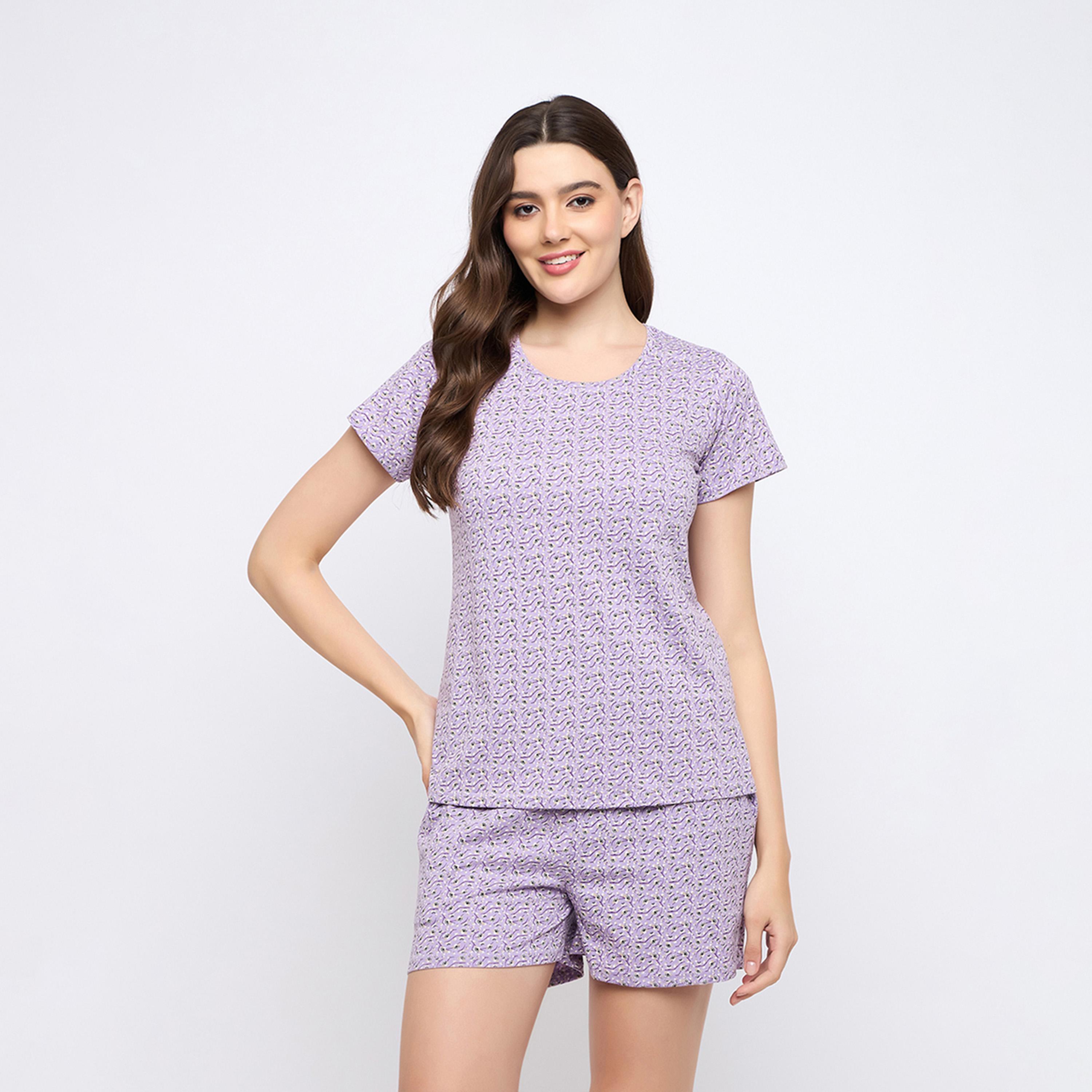 كلوفيا × ستايلي - طقم بيجامة مكون من بلوزة وشورت برقبة دائرية مطبوعة-women-clothing-nightwear-pyjamas-shortsets-image-2