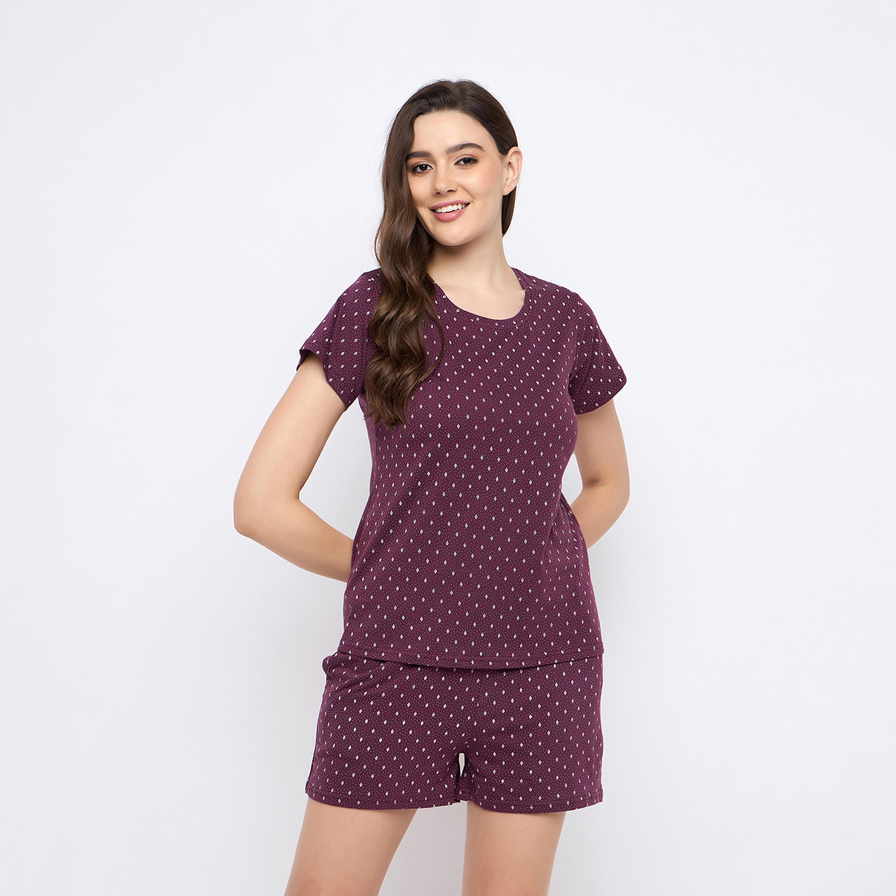 كلوفيا × ستايلي - طقم بيجامة مكون من بلوزة وشورت برقبة دائرية مطبوعة-women-clothing-nightwear-pyjamas-shortsets-image-2