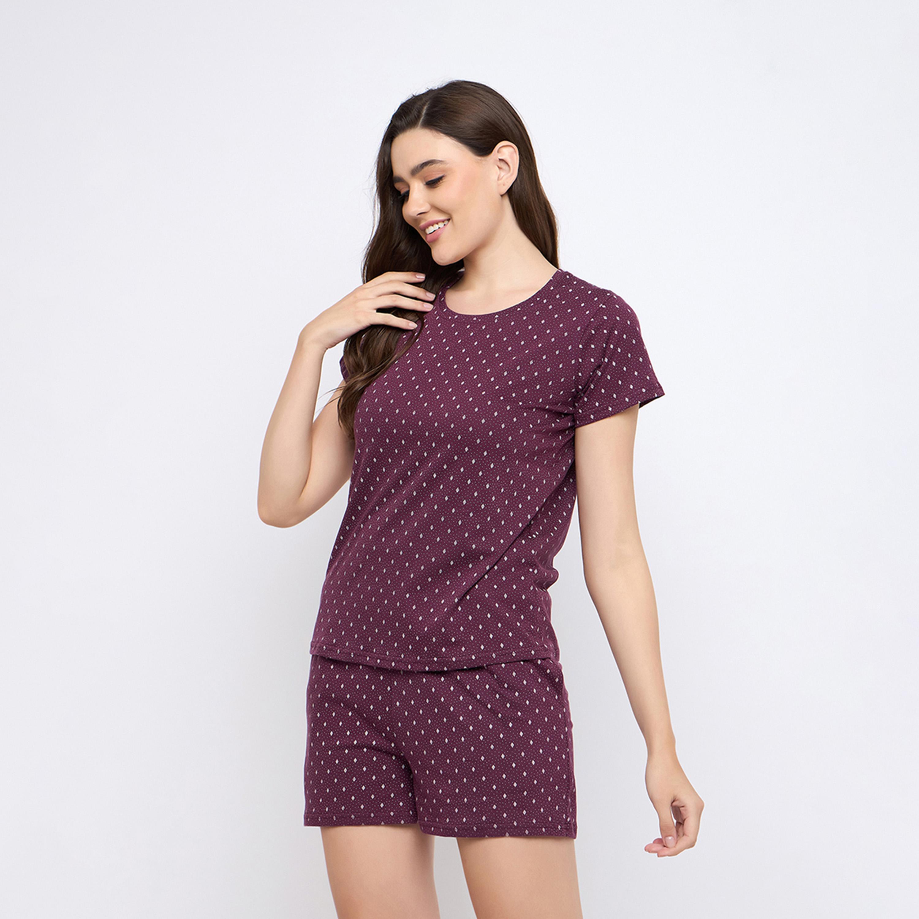 كلوفيا × ستايلي - طقم بيجامة مكون من بلوزة وشورت برقبة دائرية مطبوعة-women-clothing-nightwear-pyjamas-shortsets-image-3
