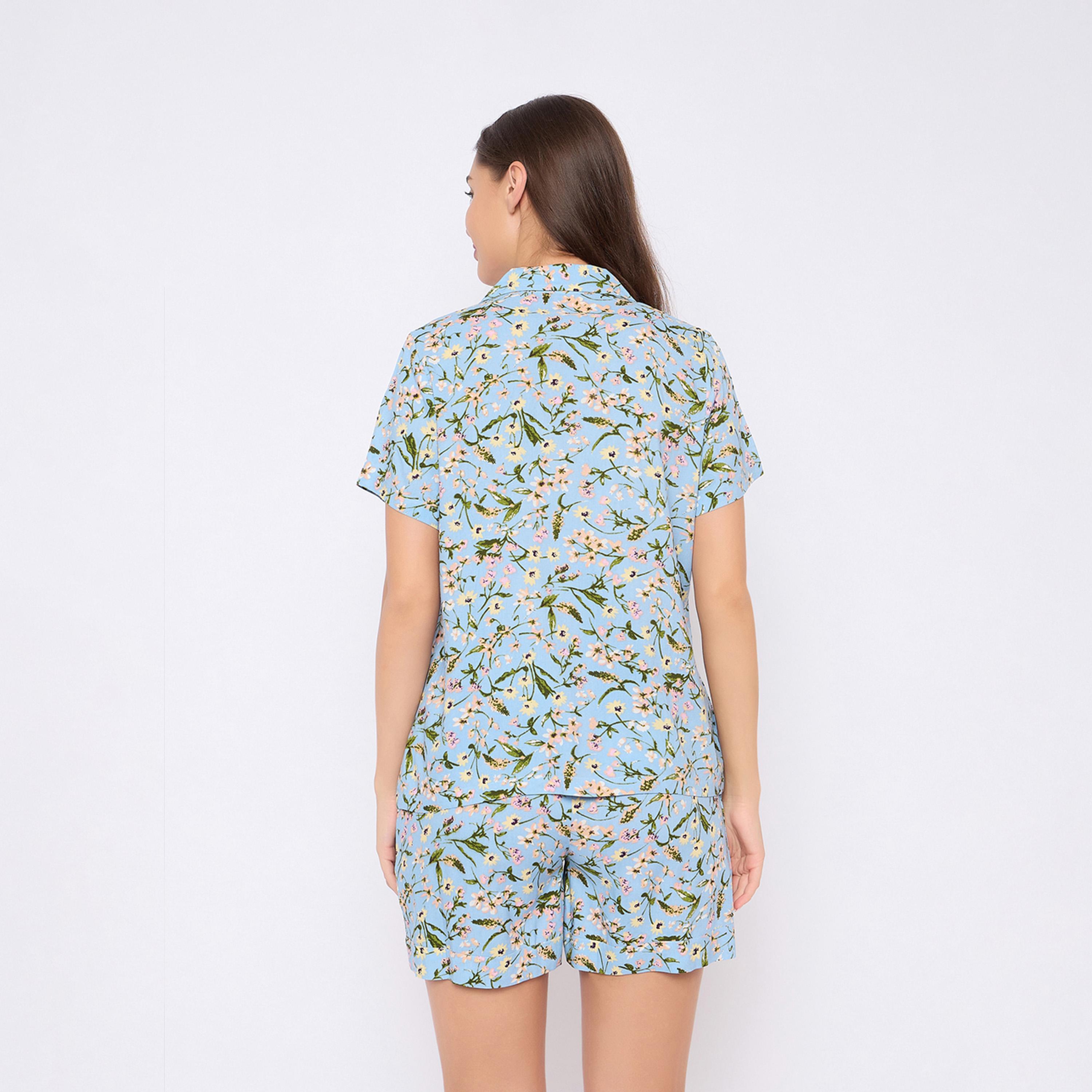 Clovia X Styli Floral Print Button Down Shirt And Shorts Set-women-clothing-nightwear-pyjamas-shortsets-image-5