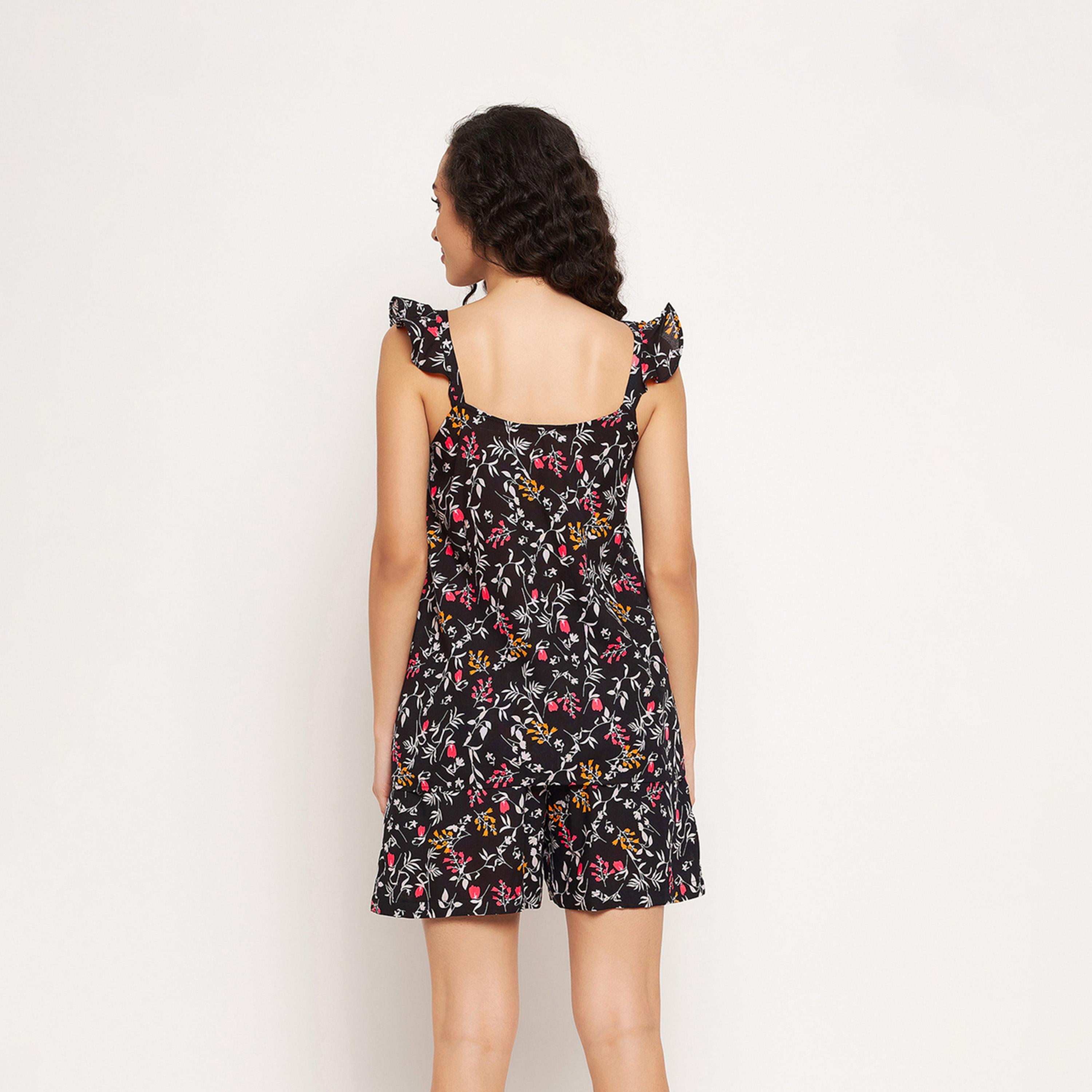 كلوفيا × ستايلي - طقم بيجامة من بلوزة وشورت بأكمام مكشكشة وطبعة زهور-women-clothing-nightwear-pyjamas-shortsets-image-5