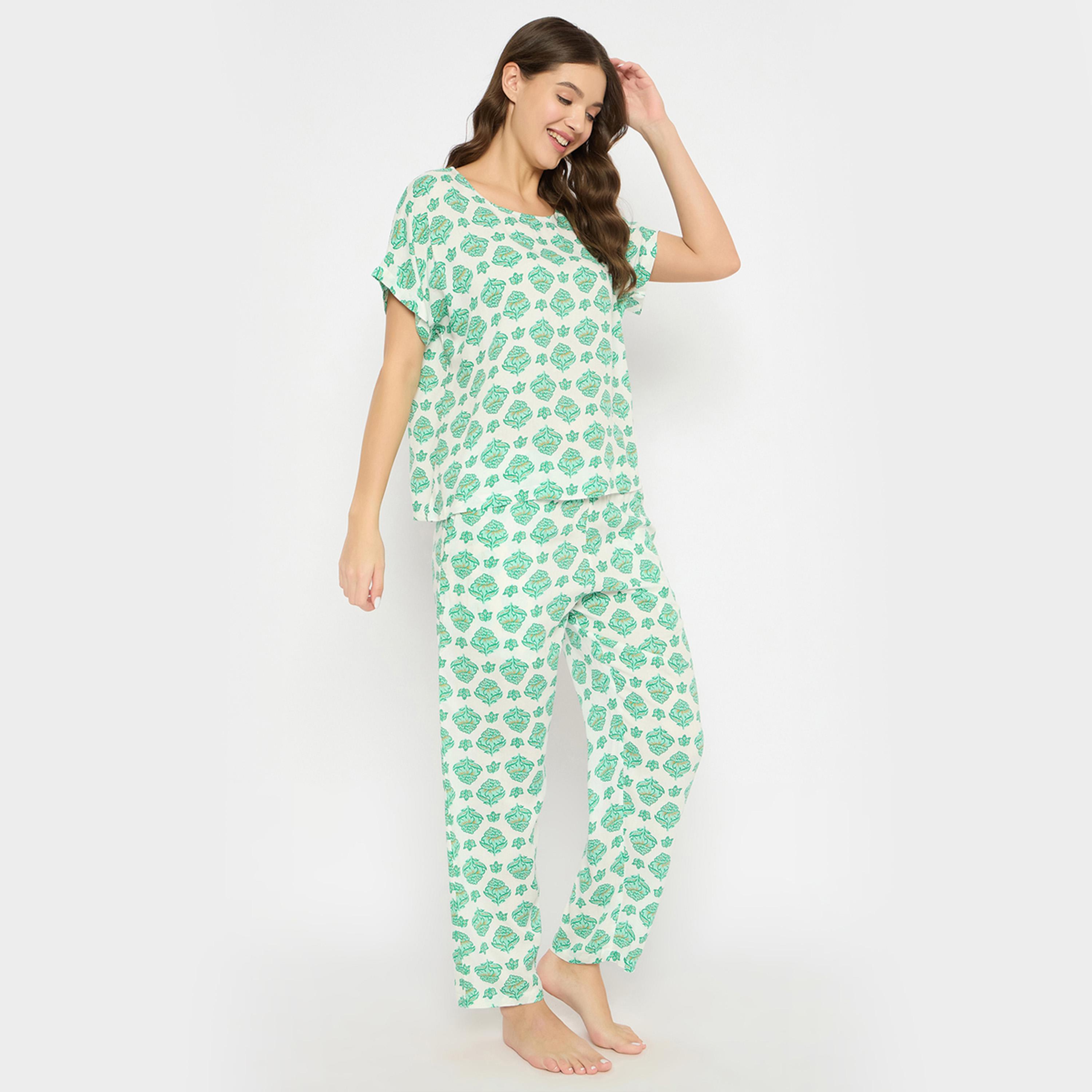 كلوفيا × ستايلي - طقم بيجامة وقميص بطبعة زهور برقبة دائرية-women-clothing-nightwear-pyjamas-longsets-image-4