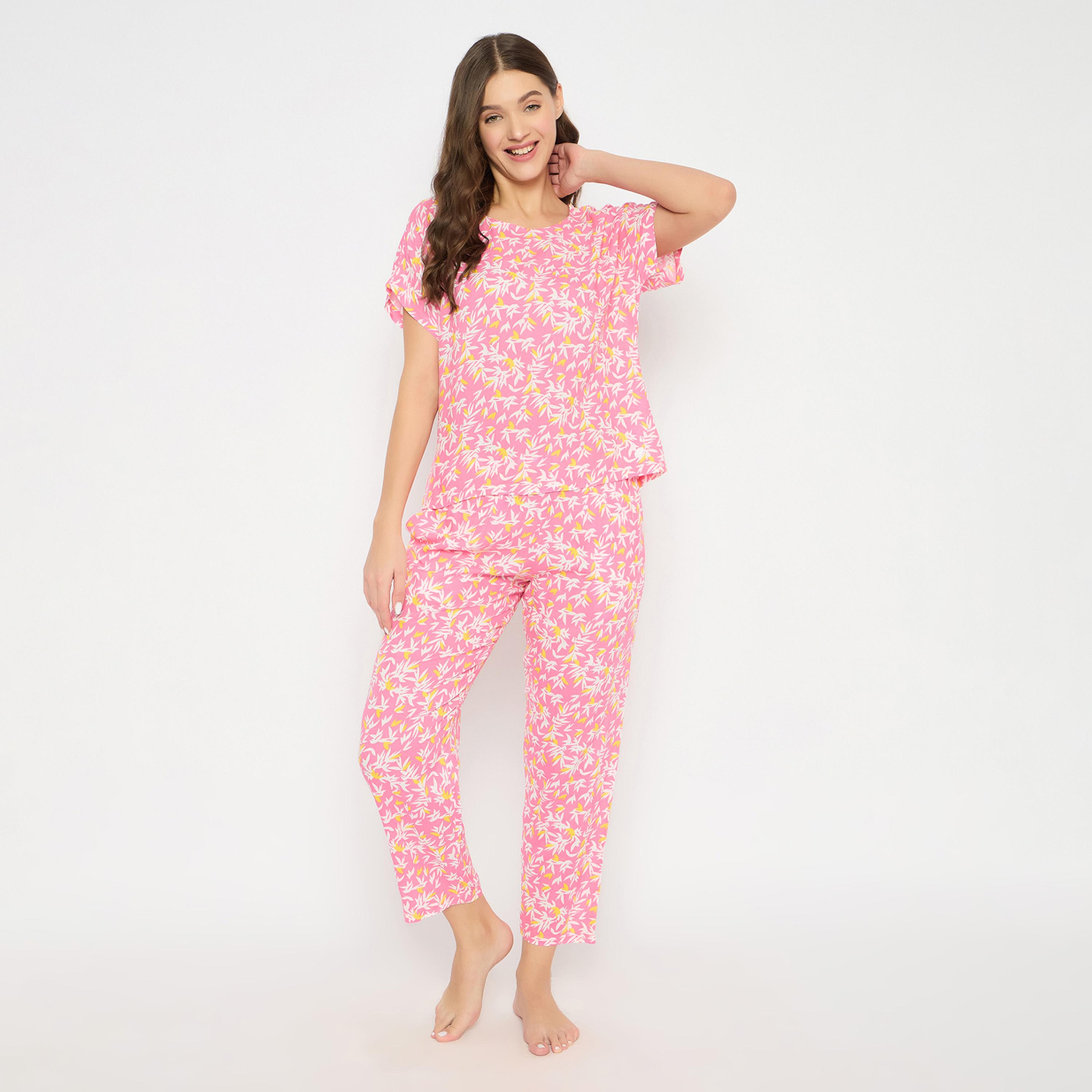كلوفيا × ستايلي - طقم بيجامة وقميص مطبوع برقبة دائرية-women-clothing-nightwear-pyjamas-longsets-image-1