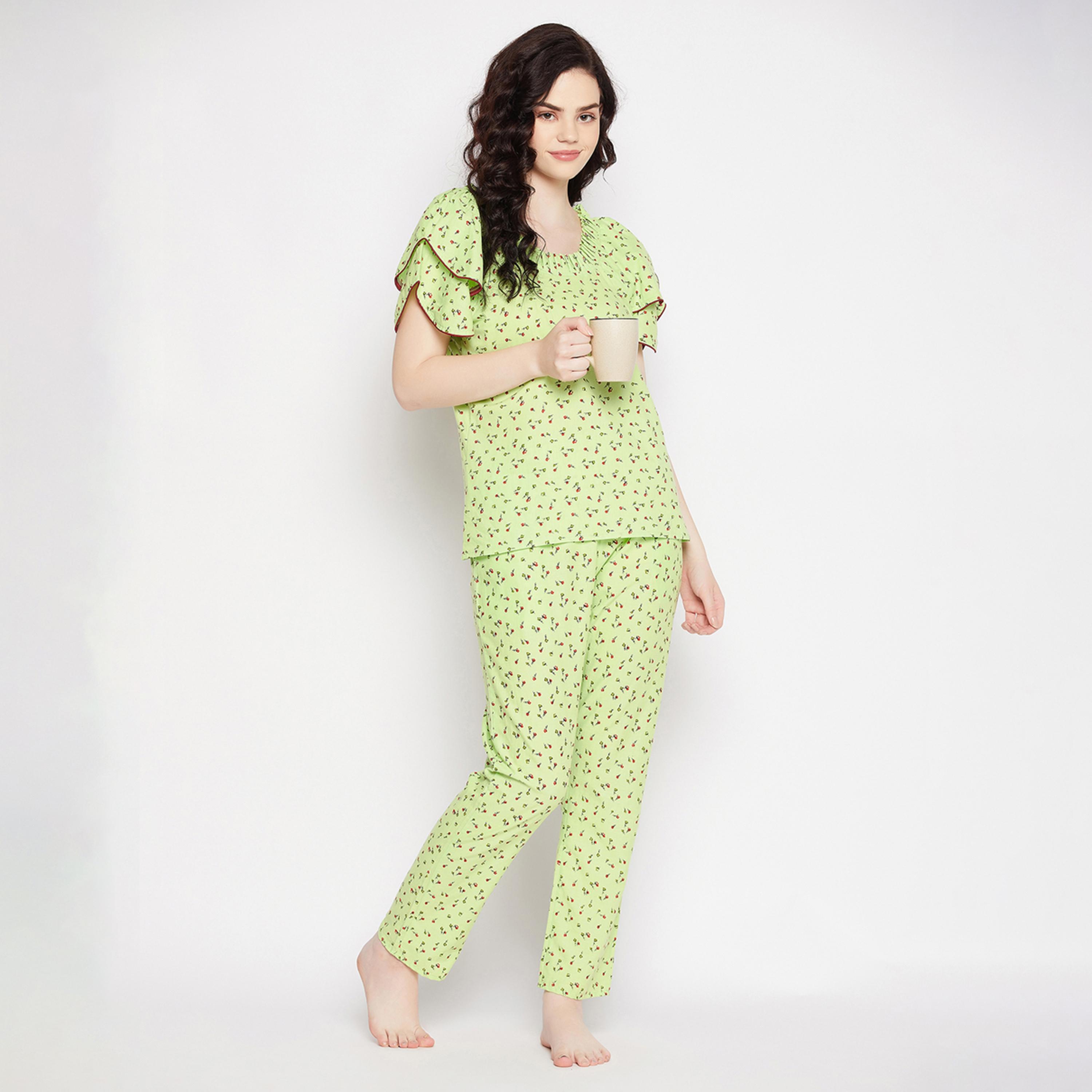 كلوفيا × ستايلي - طقم بيجامة وقميص مطبوع برقبة دائرية-women-clothing-nightwear-pyjamas-longsets-image-3