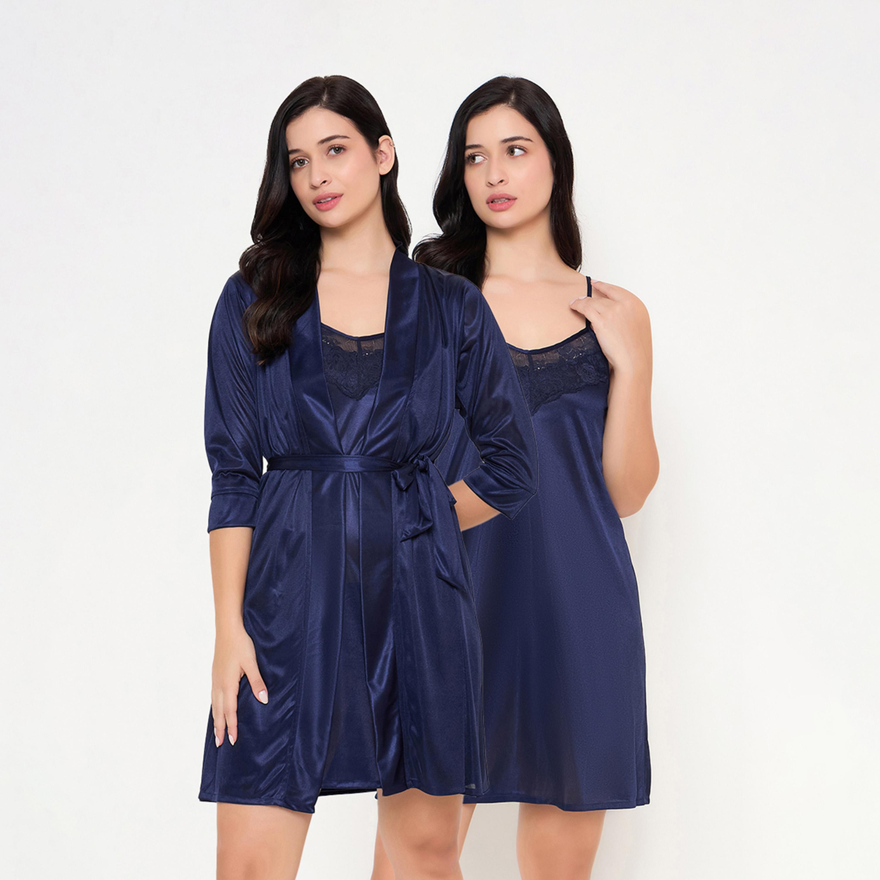 Clovia X Styli Satin Lace Insert Strappy Slip Dress With Night Robe-women-clothing-nightwear-nighties-image-1