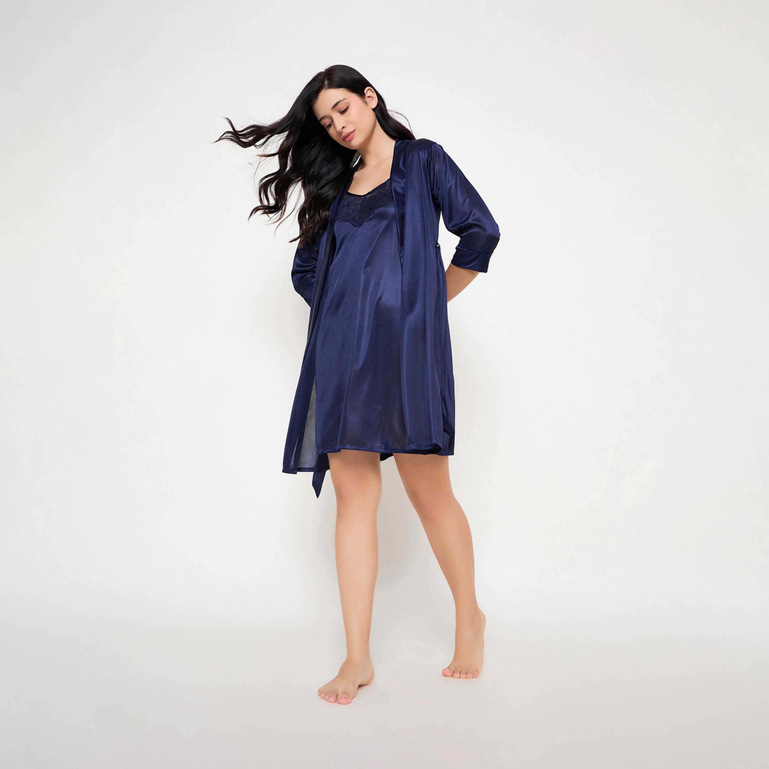 Clovia X Styli Satin Lace Insert Strappy Slip Dress With Night Robe-women-clothing-nightwear-nighties-image-3
