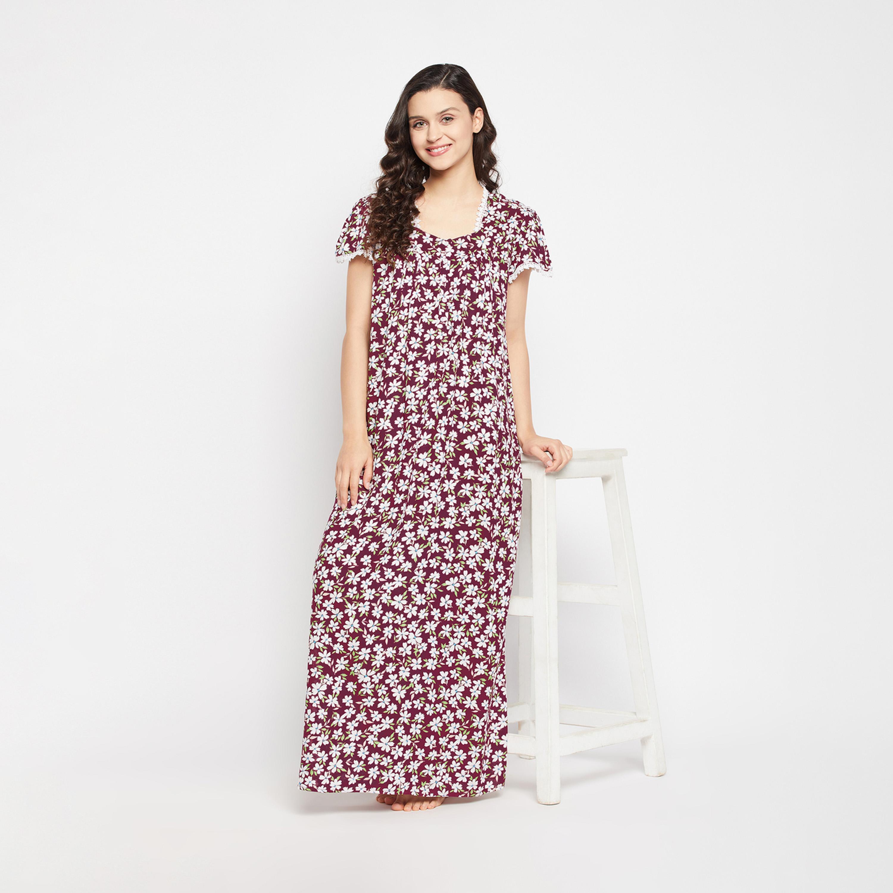Clovia X Styli All-Over Floral Print Scoop Neck Nightdress-women-clothing-nightwear-nighties-image-1