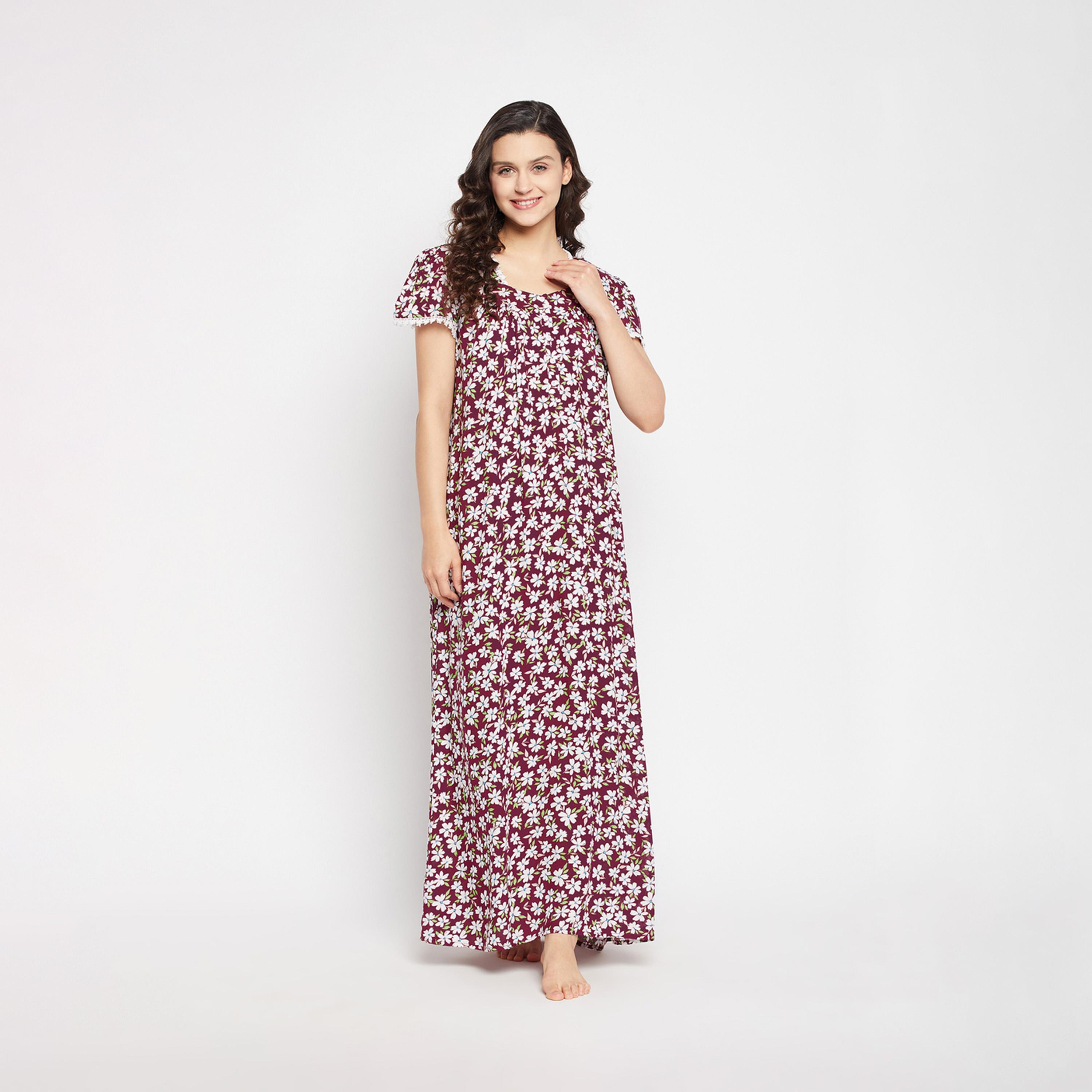 Clovia X Styli All-Over Floral Print Scoop Neck Nightdress-women-clothing-nightwear-nighties-image-2