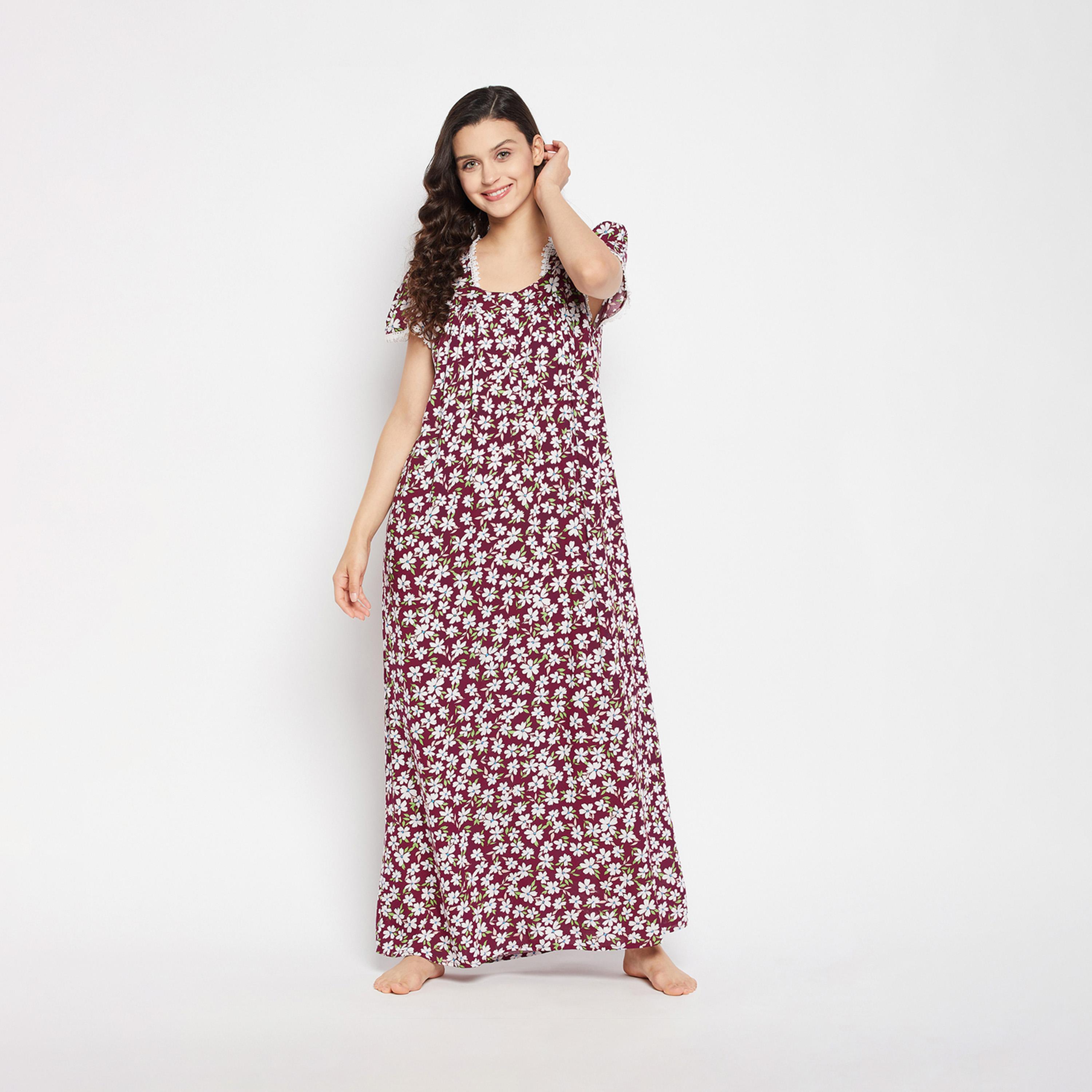 Clovia X Styli All-Over Floral Print Scoop Neck Nightdress-women-clothing-nightwear-nighties-image-3