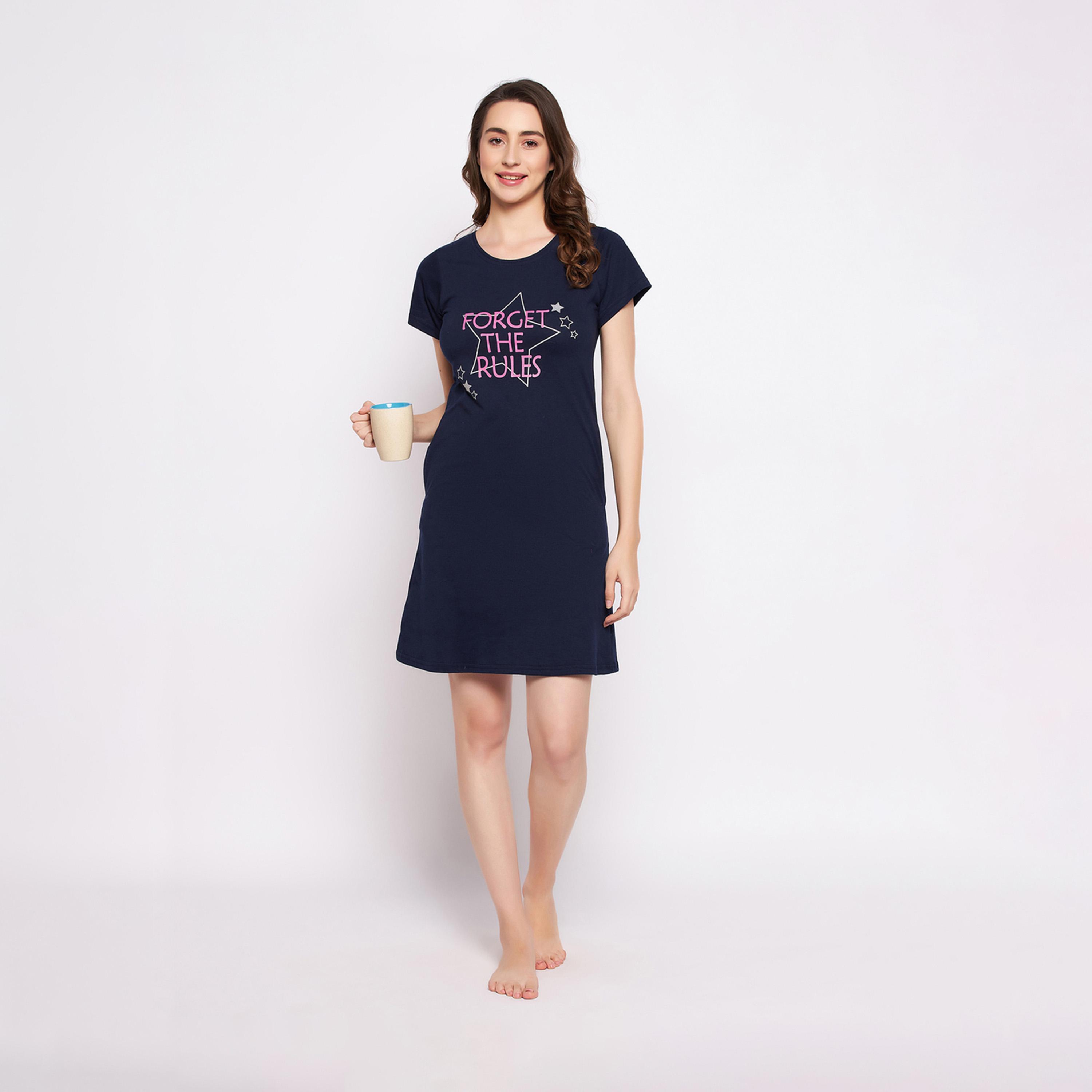 Clovia X Styli Slogan Print Round Neck Nightshirt-women-clothing-nightwear-nighties-image-1