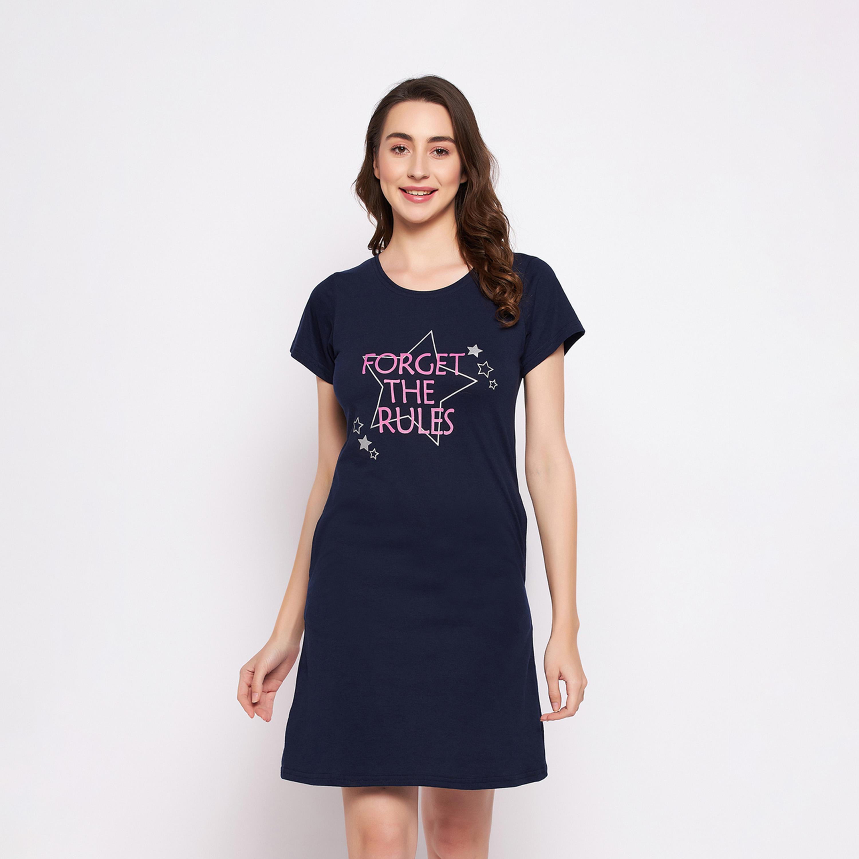 Clovia X Styli Slogan Print Round Neck Nightshirt-women-clothing-nightwear-nighties-image-2