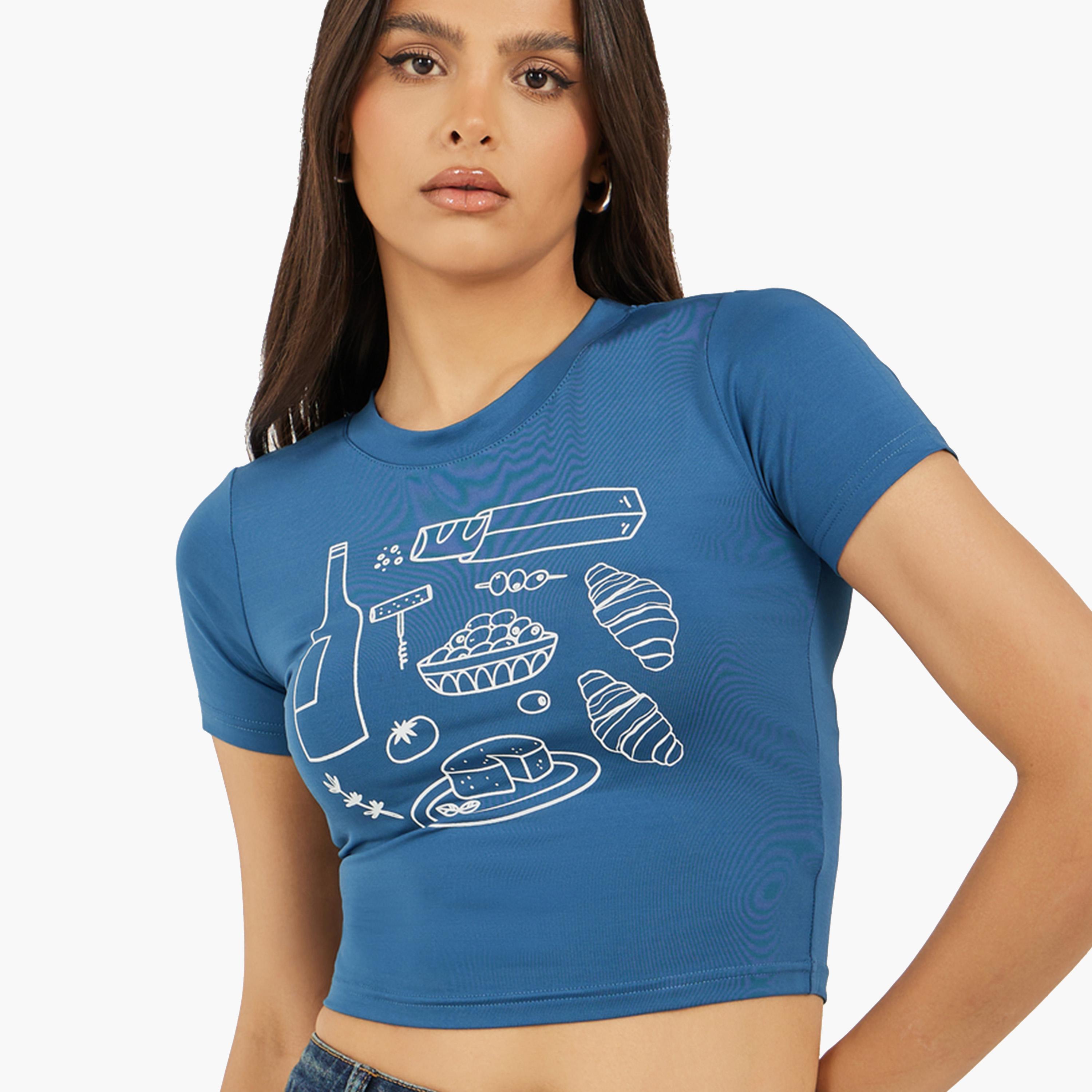 Styli Graphic Print Cropped Fitted T-Shirt-women-clothing-tshirts-image-1