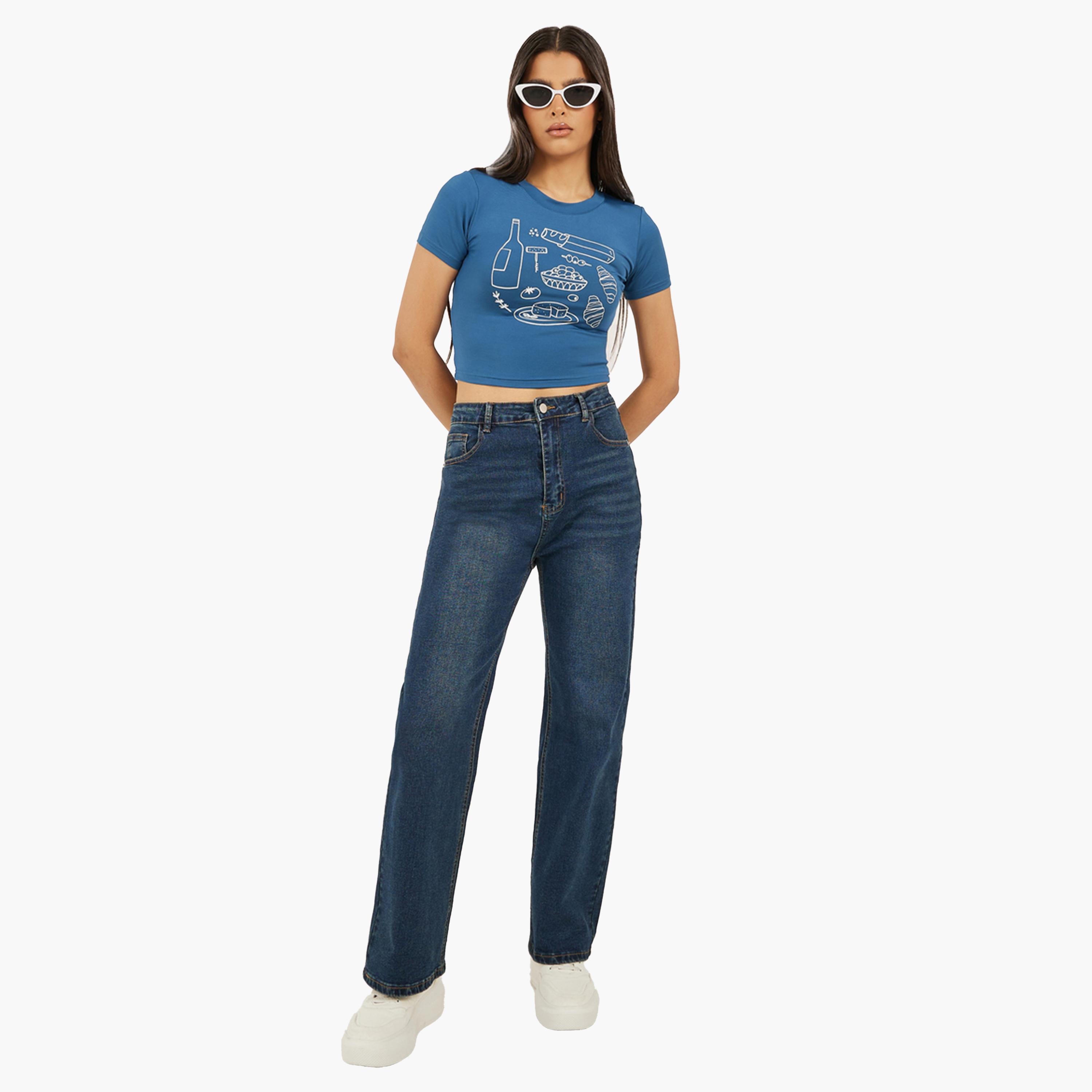 Styli Graphic Print Cropped Fitted T-Shirt-women-clothing-tshirts-image-2