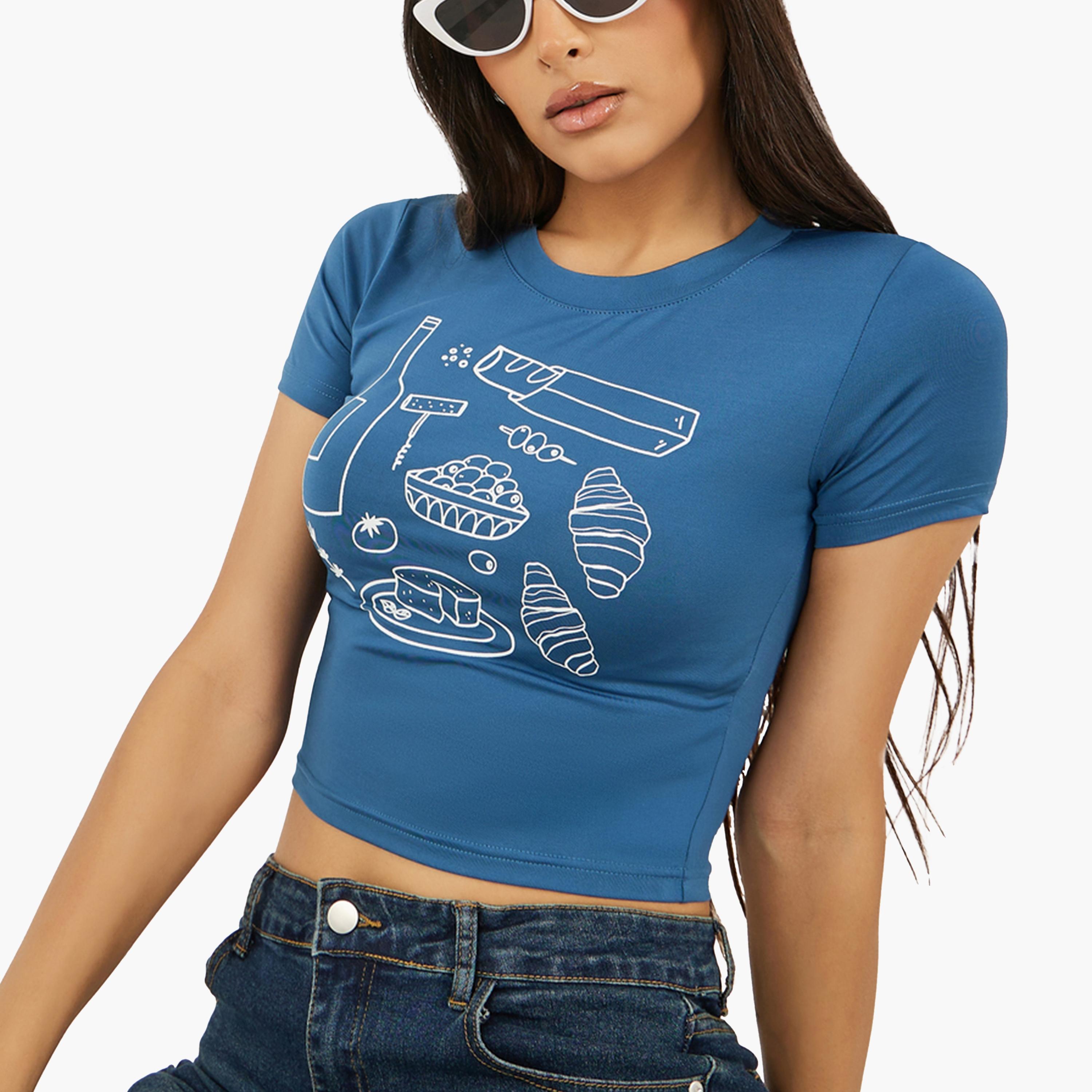 Styli Graphic Print Cropped Fitted T-Shirt-women-clothing-tshirts-image-3