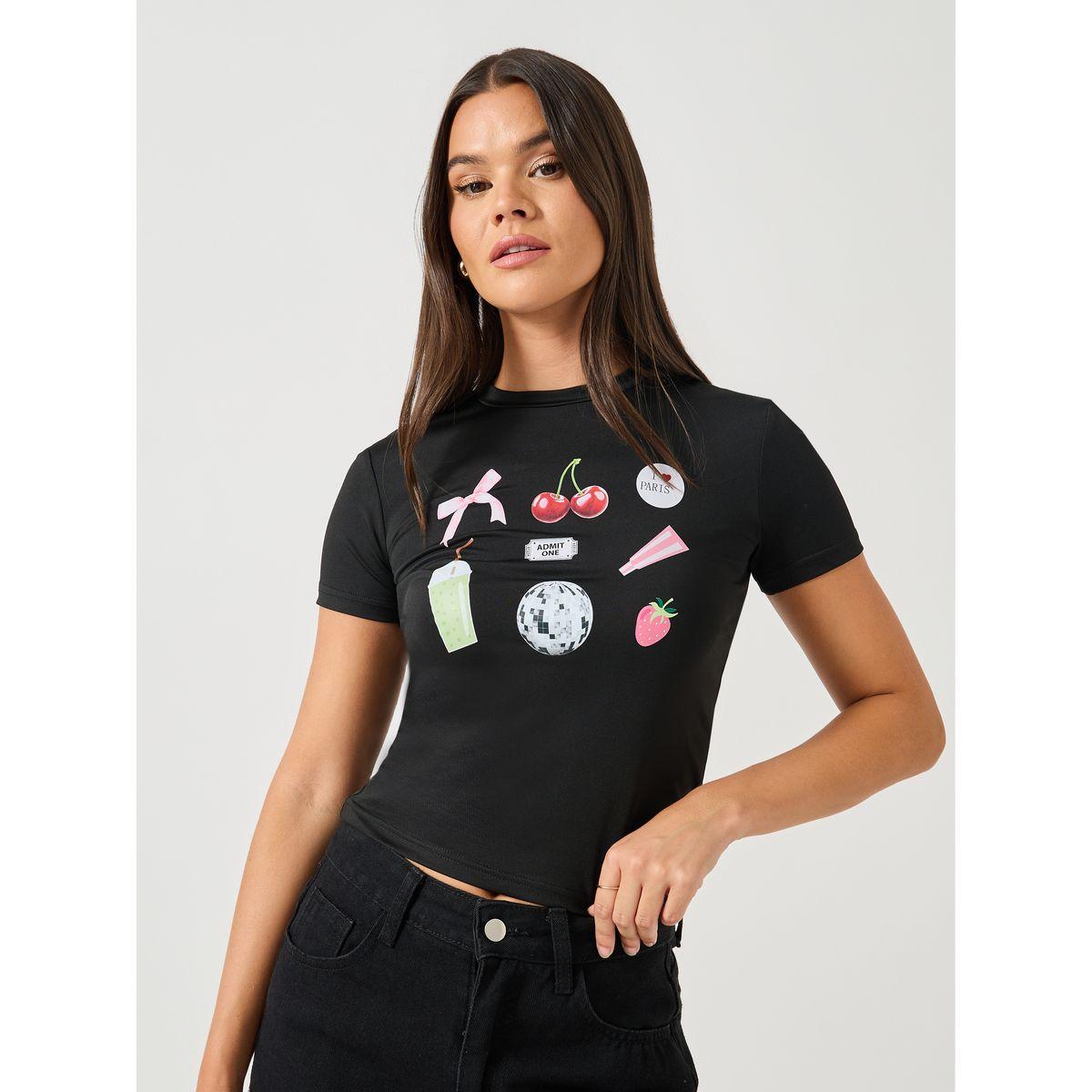 Styli Movie Snacks Graphic Print Short Sleeve Fitted T-Shirt-women-clothing-tshirts-image-1