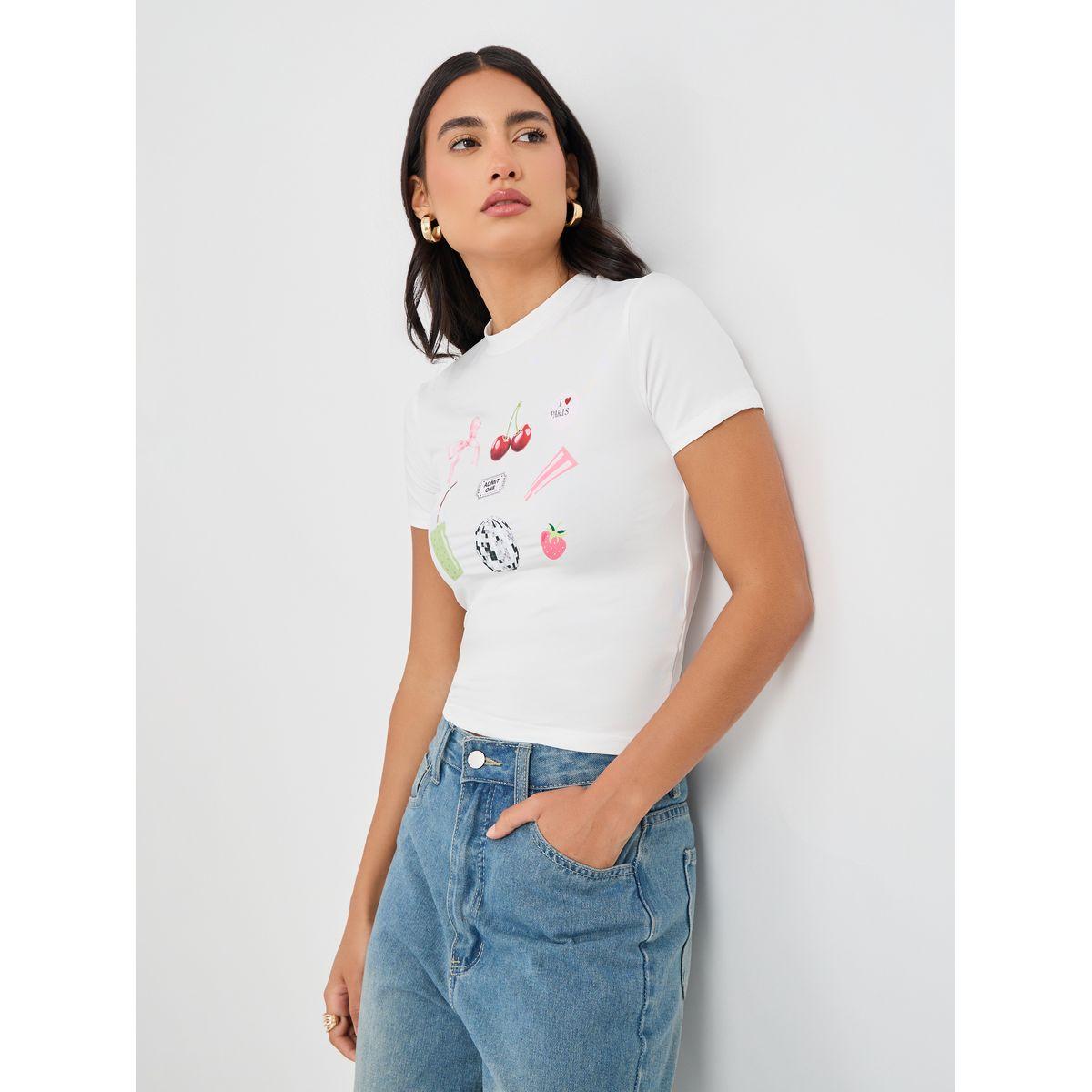 تيشيرت مُجسم بطبعة جرافيك وأكمام قصيرة-women-clothing-tshirts-image-1