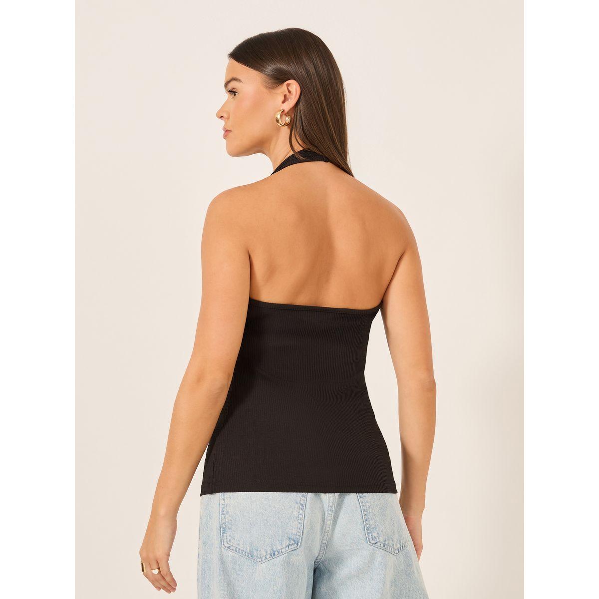 Styli Ribbed Halter Neck Fitted Tank T-Shirt-women-clothing-tshirts-image-4