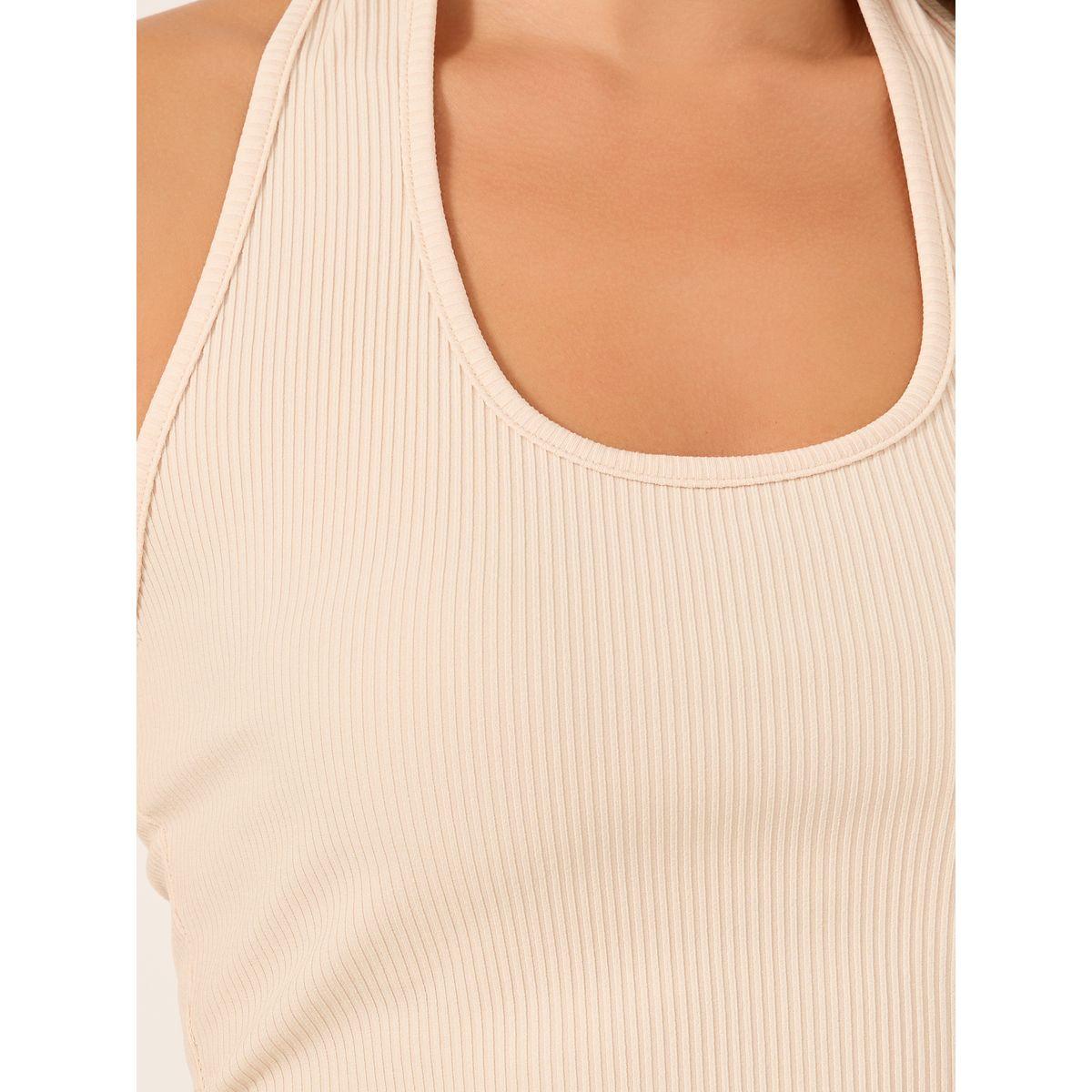 Styli Ribbed Halter Neck Fitted Tank T-Shirt-women-clothing-tshirts-image-3