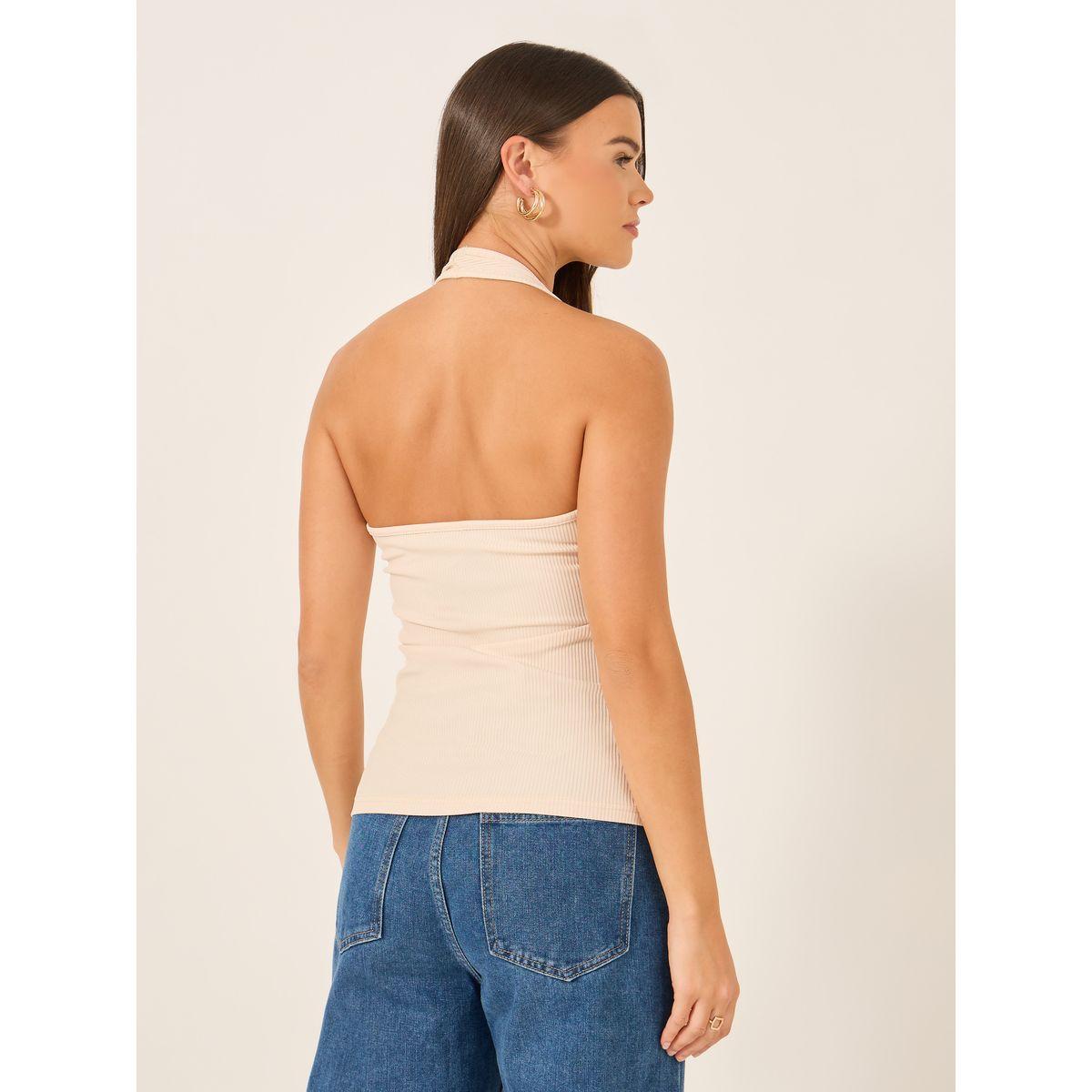 Styli Ribbed Halter Neck Fitted Tank T-Shirt-women-clothing-tshirts-image-4