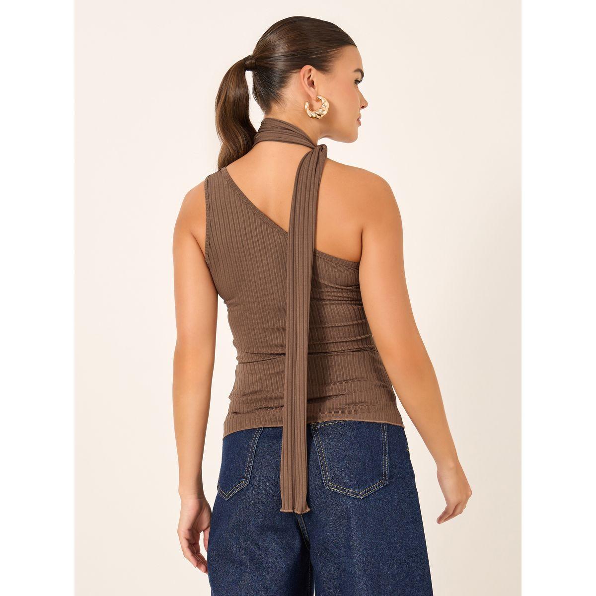 Styli Ribbed One-Shoulder Tie Neck Fitted Tank T-Shirt-women-clothing-tshirts-image-4