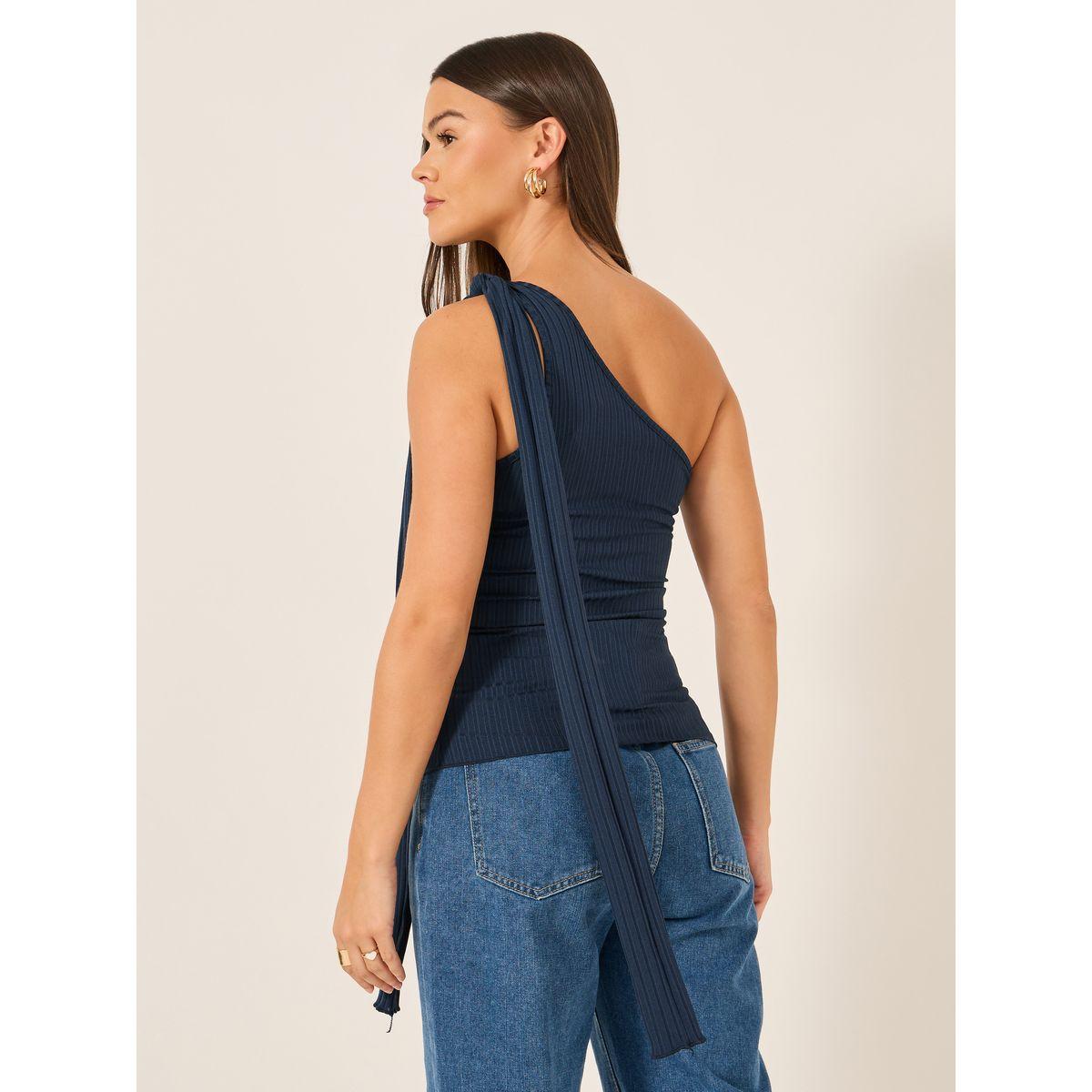 تيشيرت بلا أكمام بكتف واحد وياقة بأربطة-women-clothing-tshirts-image-5