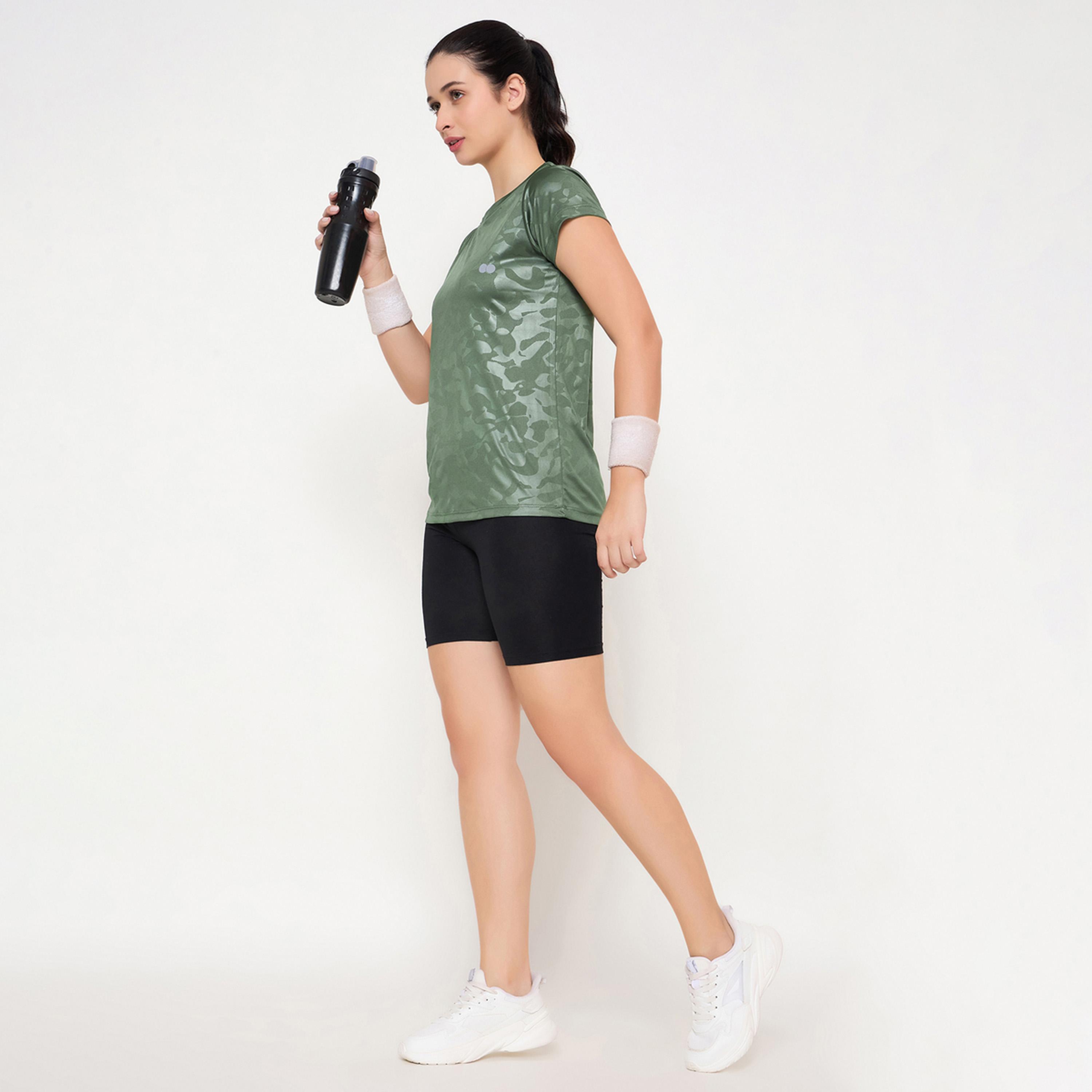 كلوفيا × ستايلي - تي شيرت بطبعة جيشية وأكمام قصيرة وقصة مريحة-sports-women-clothing-tshirtsandvests-image-1