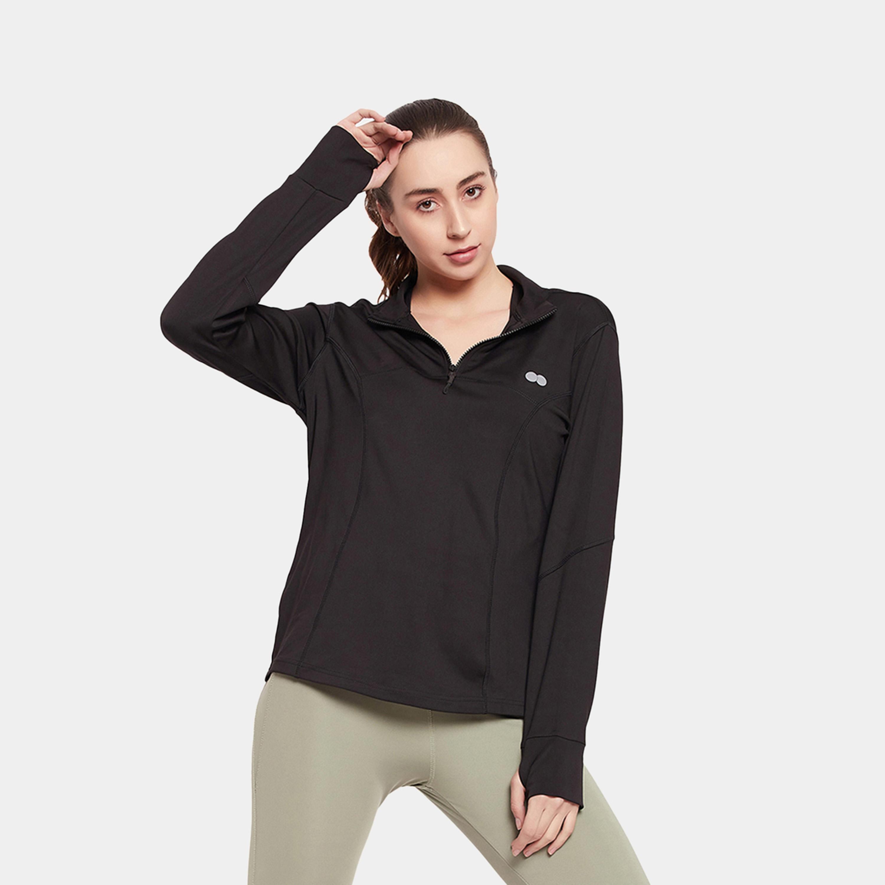 Clovia X Styli Plain Comfort Fit Half-Zip T-Shirt With Thumbhole-sports-women-clothing-tshirtsandvests-image-1