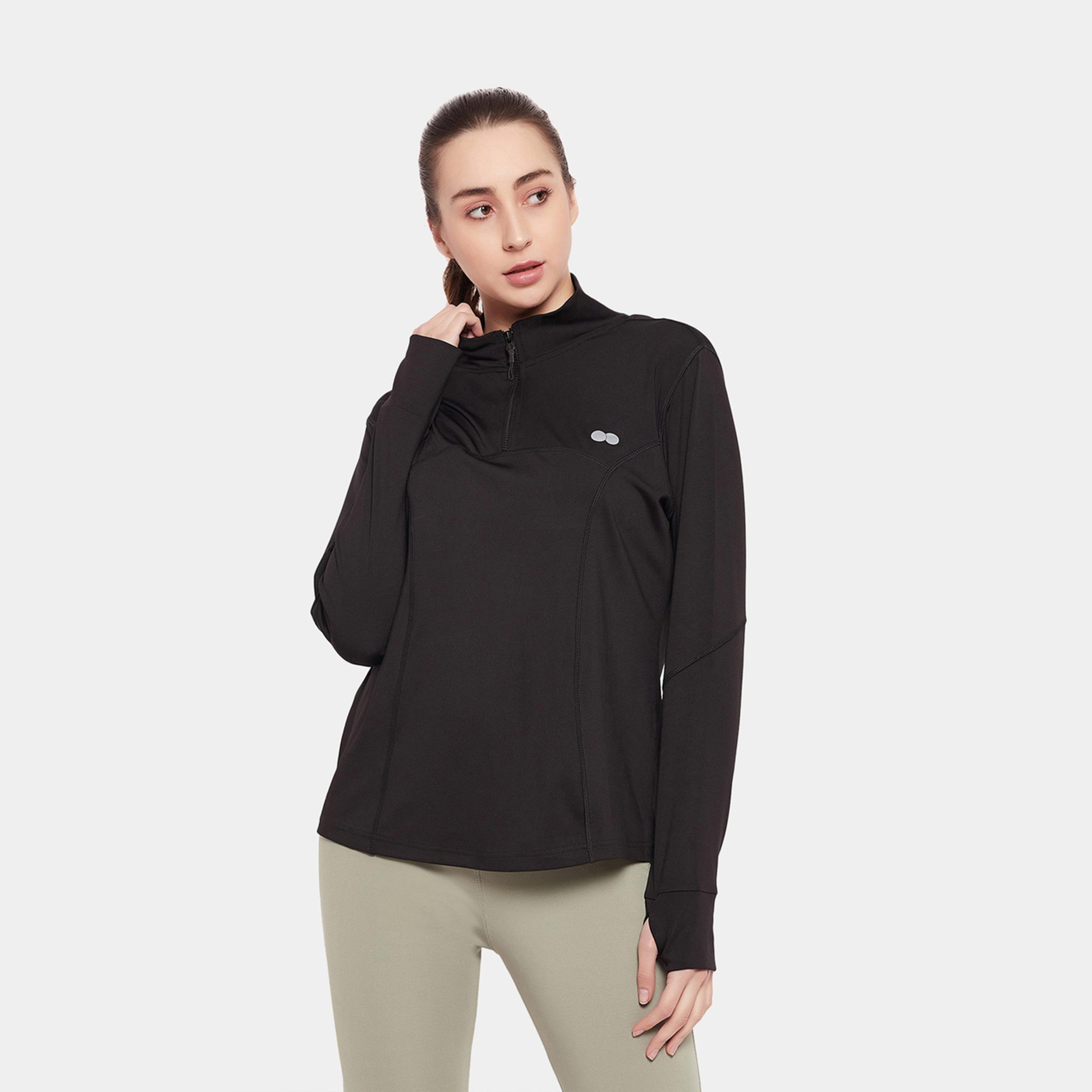 كلوفيا × ستايلي - تي شيرت مريح سادة بنصف سحاب وفتحة للإبهام-sports-women-clothing-tshirtsandvests-image-2