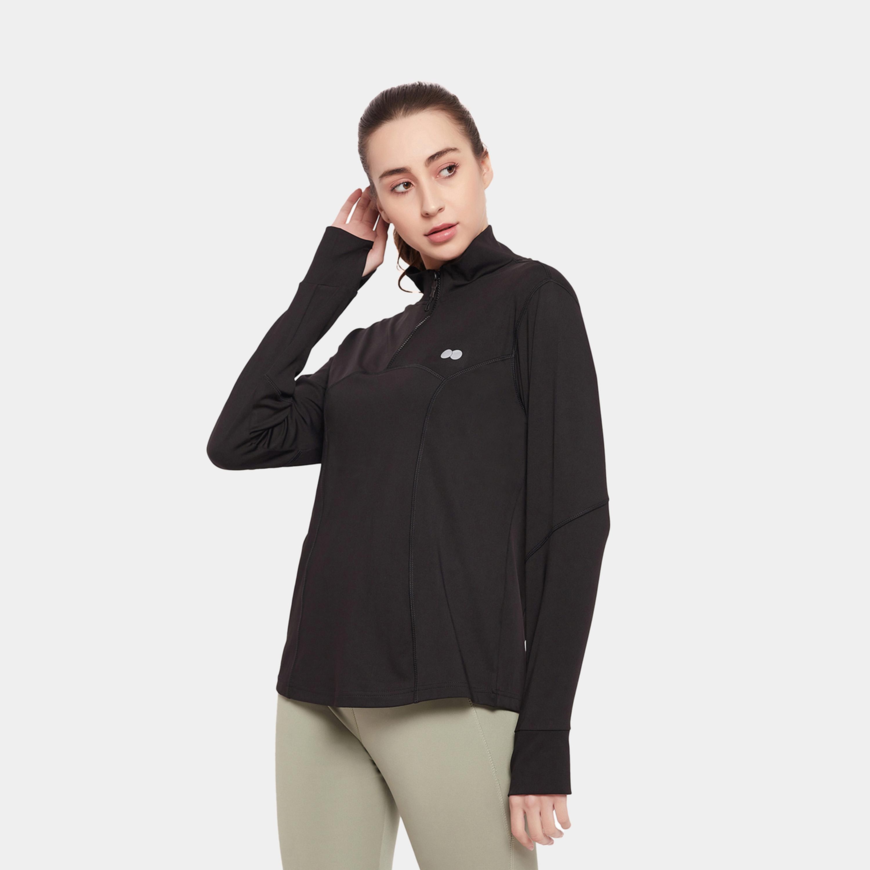 Clovia X Styli Plain Comfort Fit Half-Zip T-Shirt With Thumbhole-sports-women-clothing-tshirtsandvests-image-3