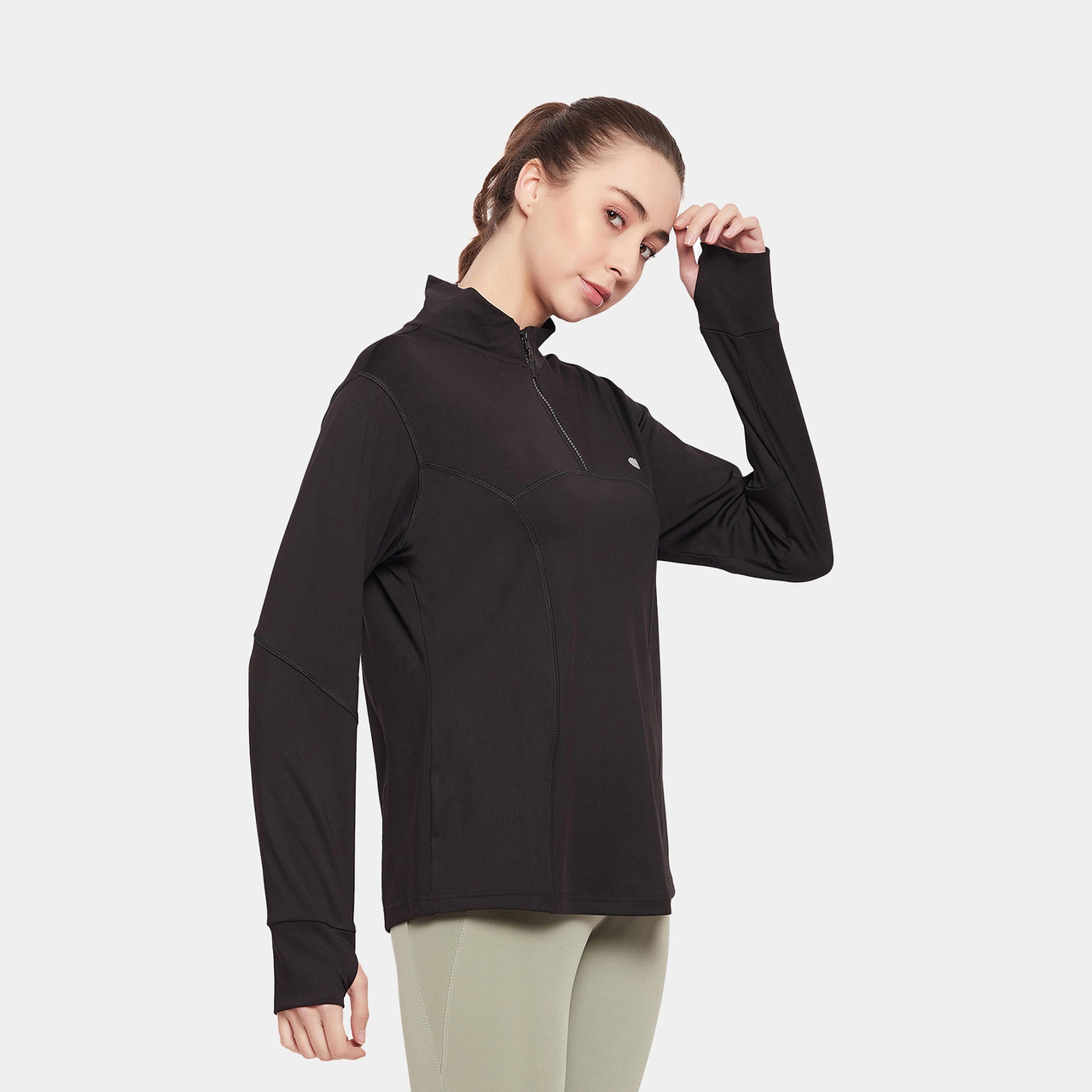 Clovia X Styli Plain Comfort Fit Half-Zip T-Shirt With Thumbhole-sports-women-clothing-tshirtsandvests-image-4