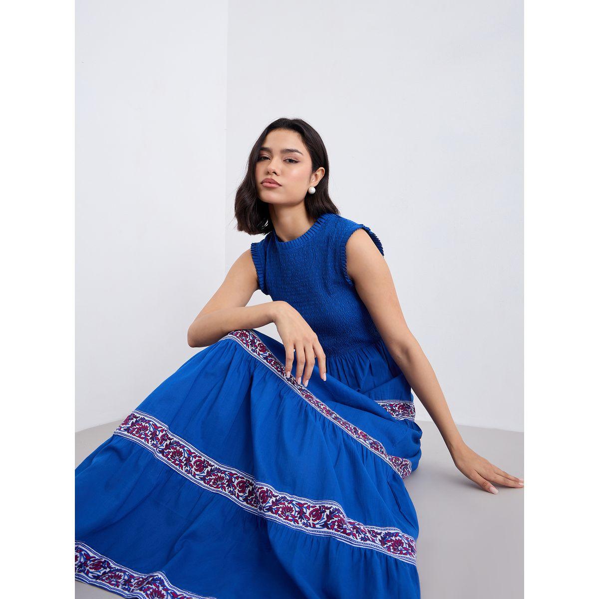 Styli Blue Embroidered Taping Smocked Maxi Dress-women-clothing-dresses-image-5