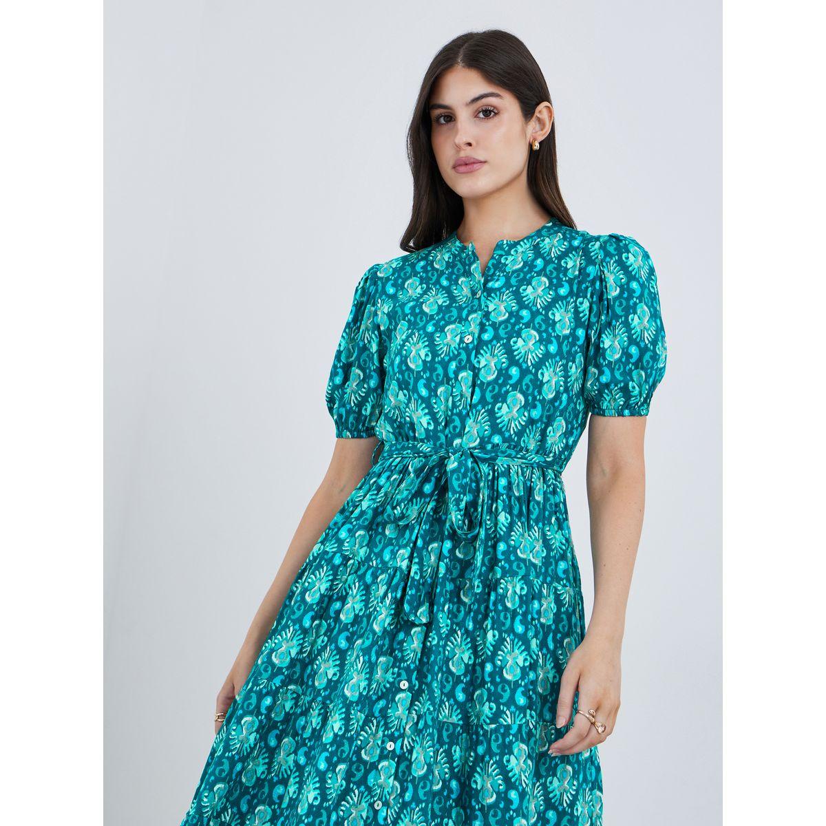 فستان طويل بياقة ماندارين وأكمام منفوخة-women-clothing-dresses-image-3