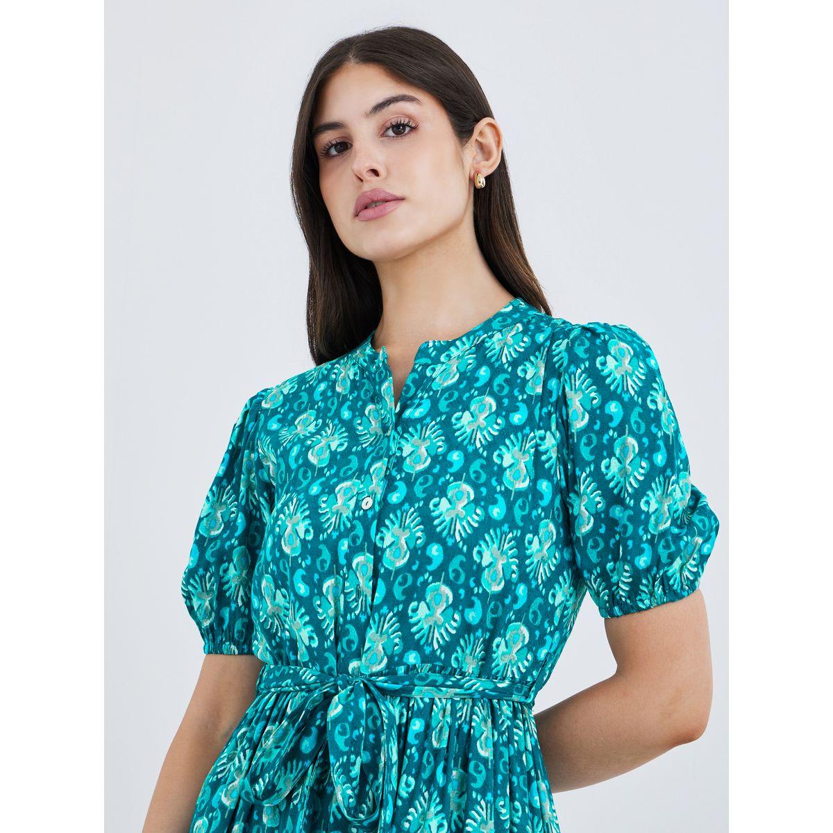 فستان طويل بياقة ماندارين وأكمام منفوخة-women-clothing-dresses-image-4