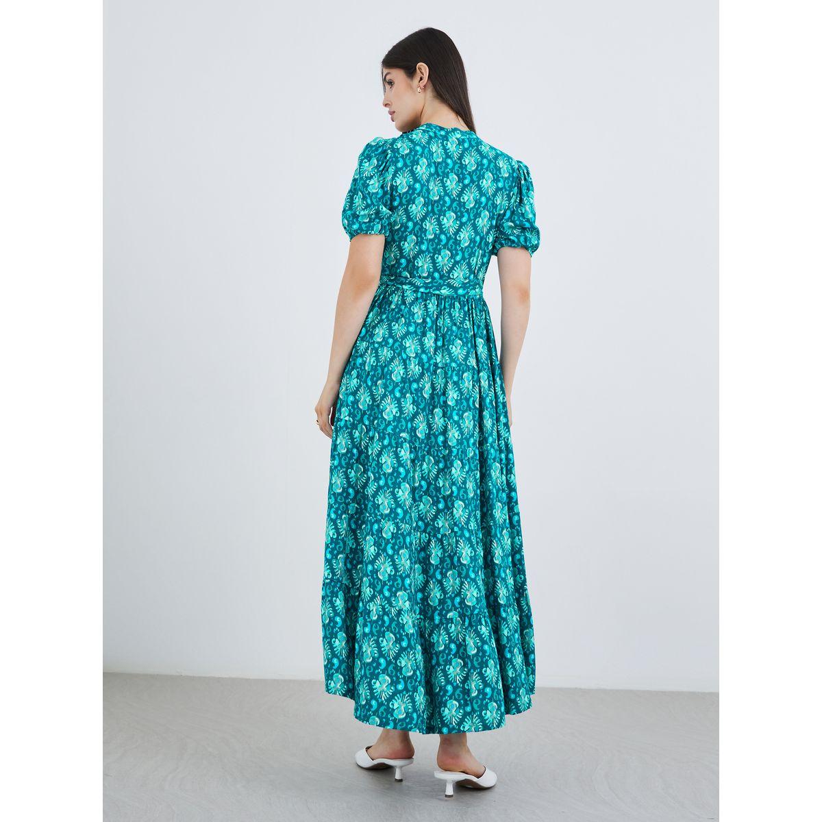 فستان طويل بياقة ماندارين وأكمام منفوخة-women-clothing-dresses-image-5