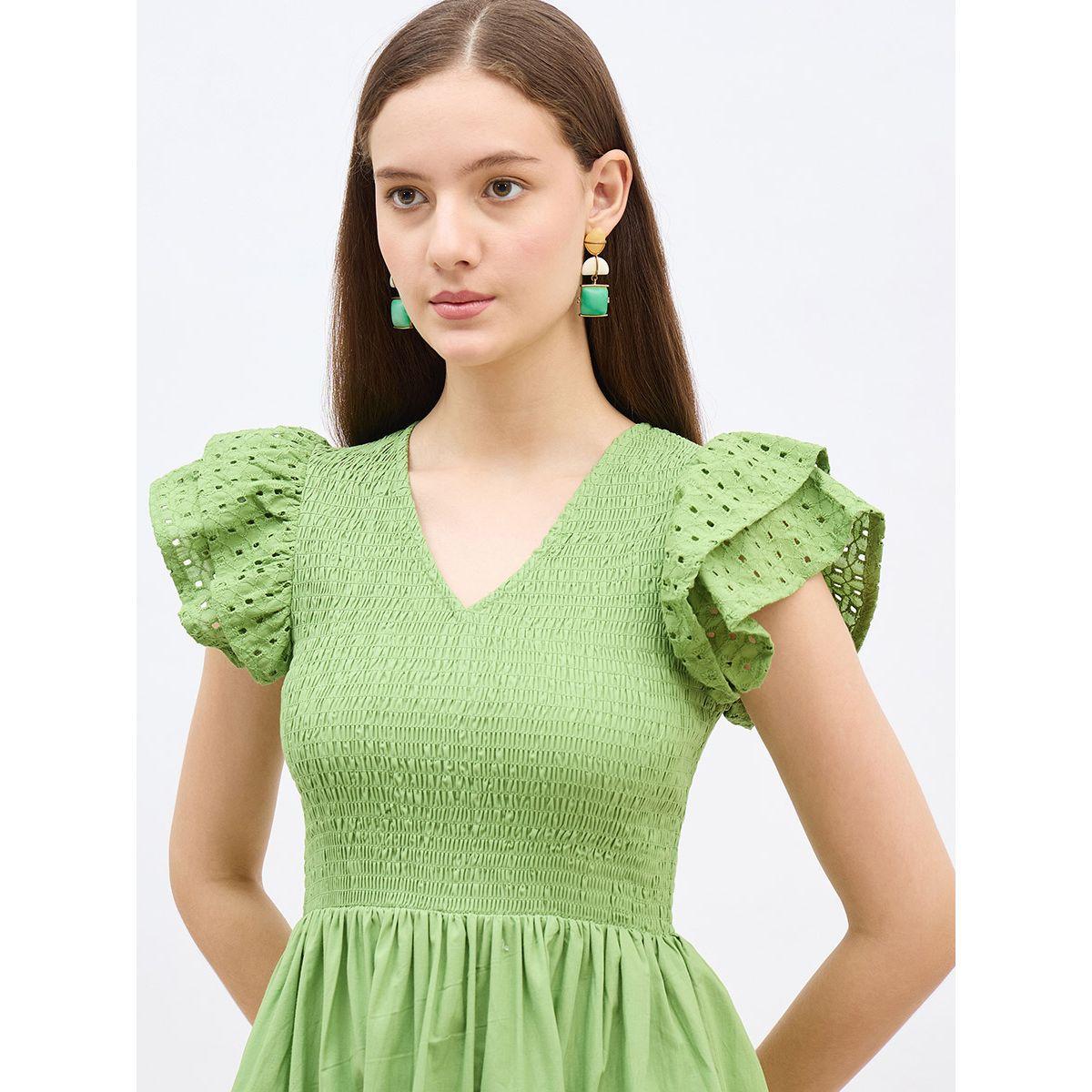 فستان ميدي بتفاصيل بارزة الملمس وأكمام كشكش-women-clothing-dresses-image-4