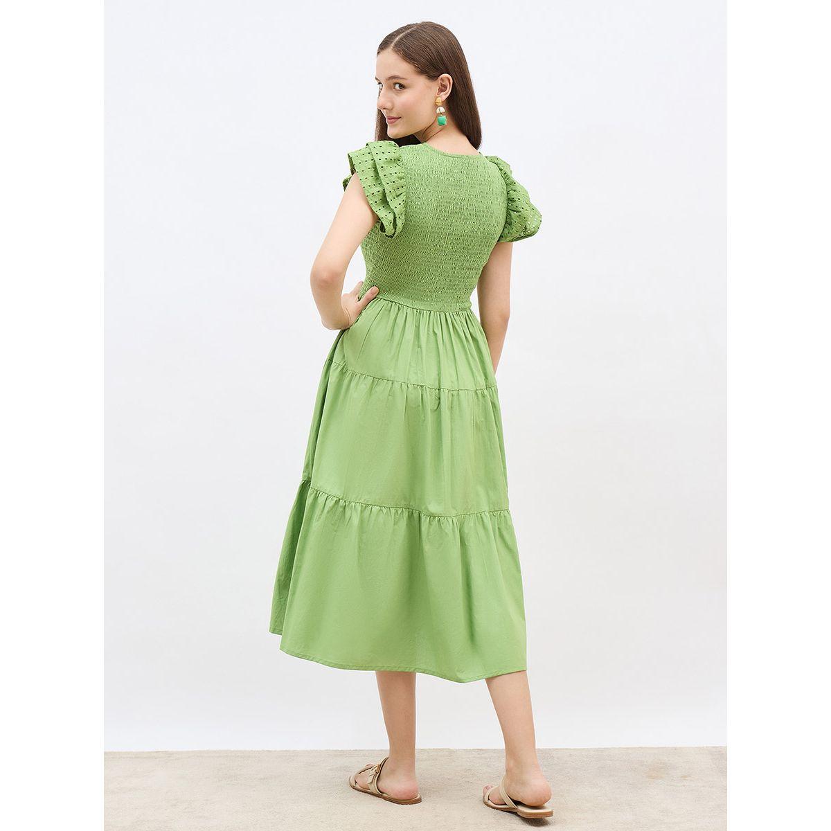 فستان ميدي بتفاصيل بارزة الملمس وأكمام كشكش-women-clothing-dresses-image-5