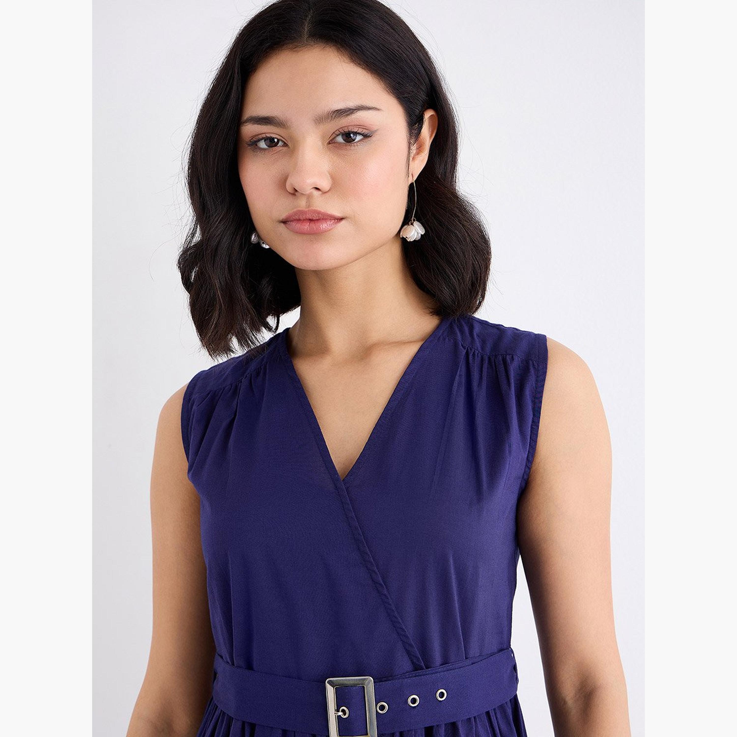 Styli Navy Blue Schiffli Hem Midi Dress-women-clothing-dresses-image-4