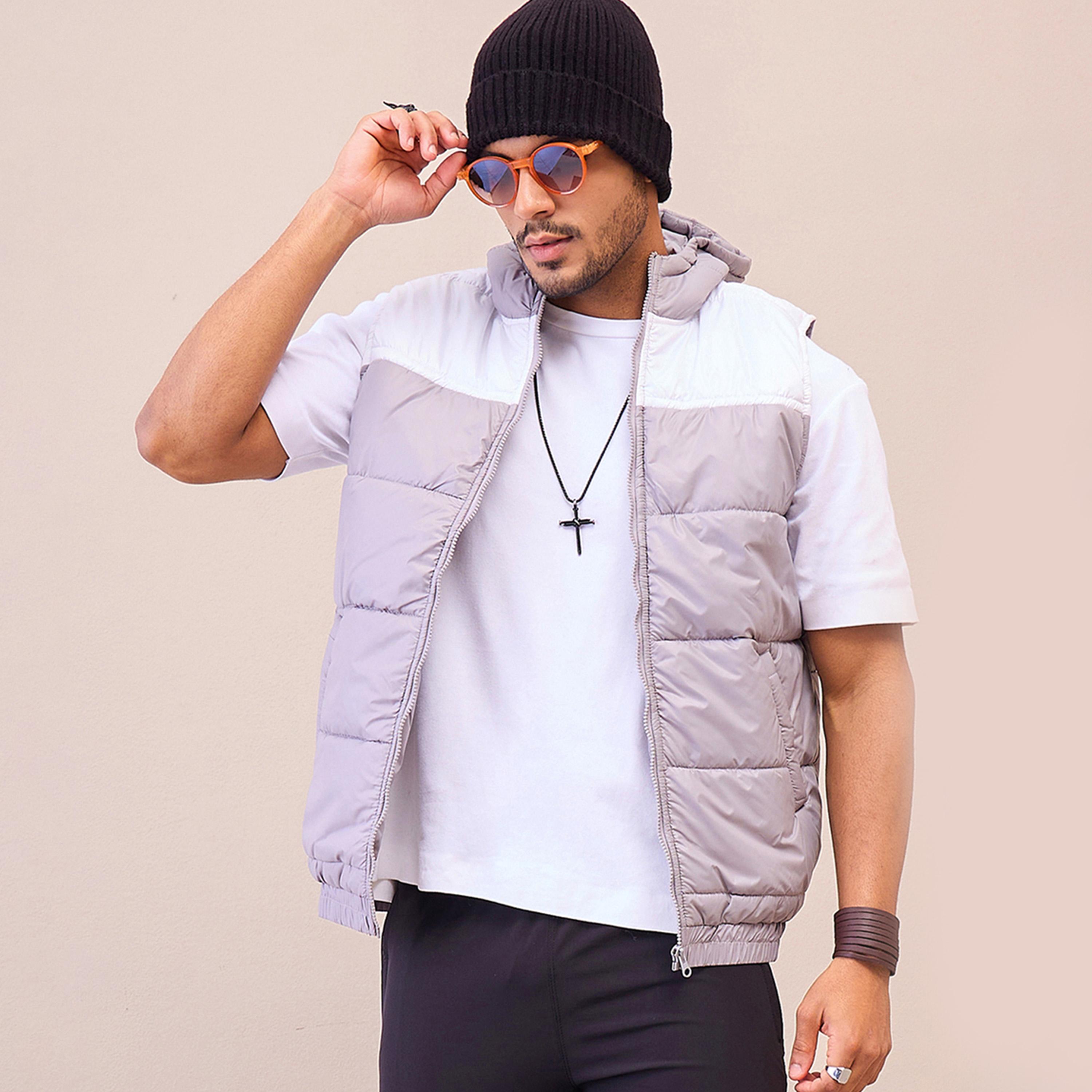 Mascln Sassafras X Styli Grey and  White ColorBlock Hoodie Sleeveless Jacket-men-clothing-jacketsandblazers-jackets-image-1