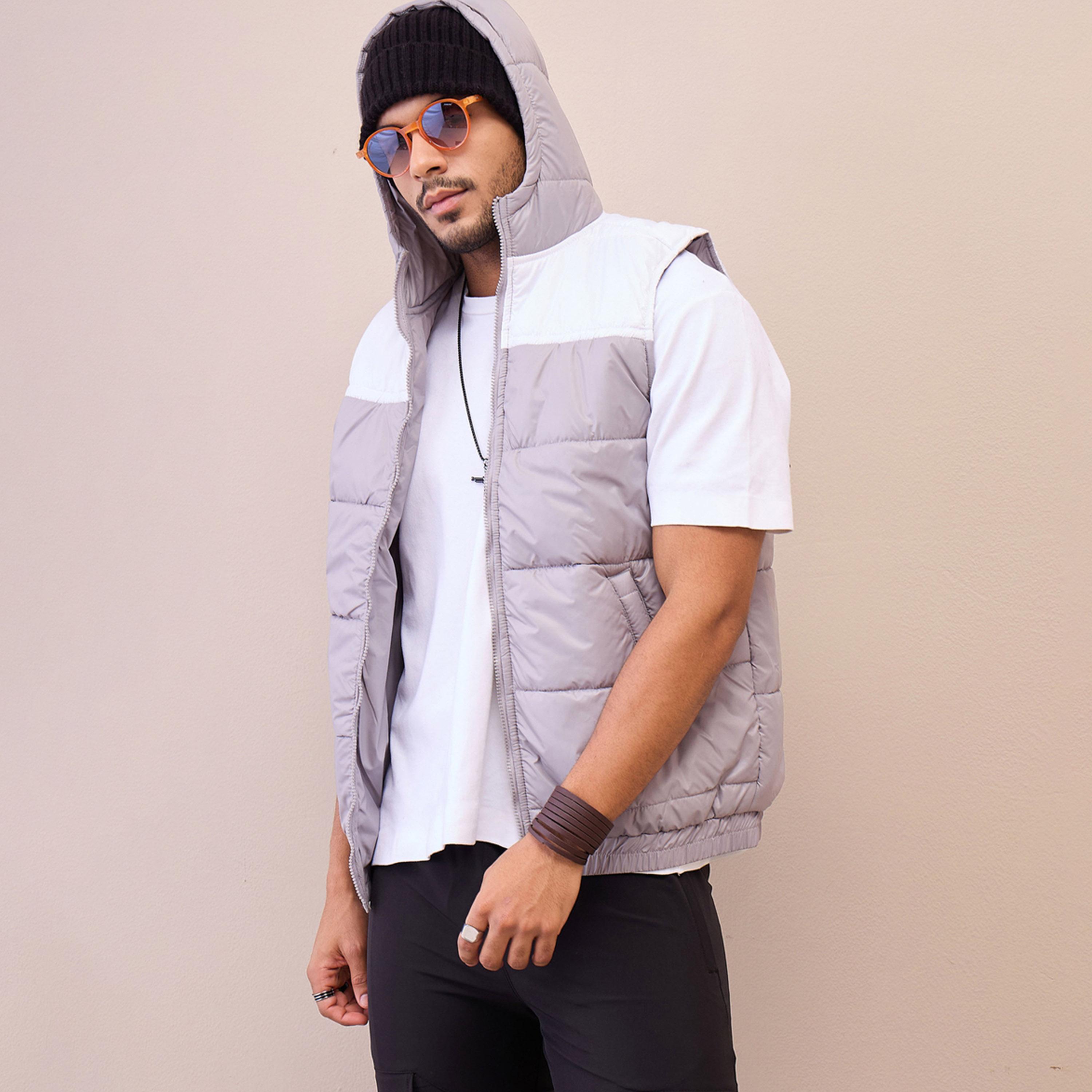 Mascln Sassafras X Styli Grey and  White ColorBlock Hoodie Sleeveless Jacket-men-clothing-jacketsandblazers-jackets-image-3
